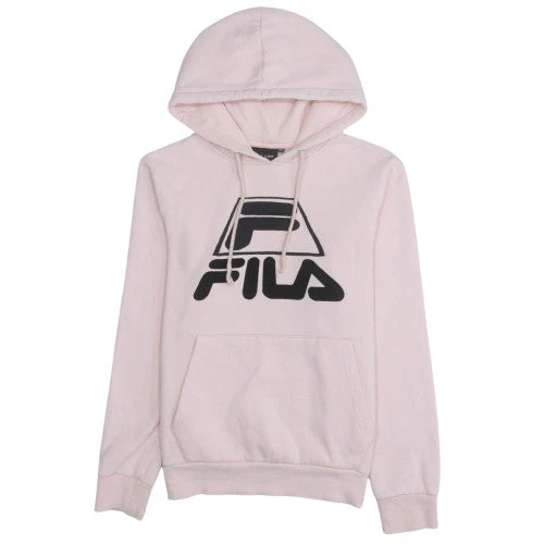 Fila Women Pink Pullover Hoodie Black Logo Cotton Blend Size L