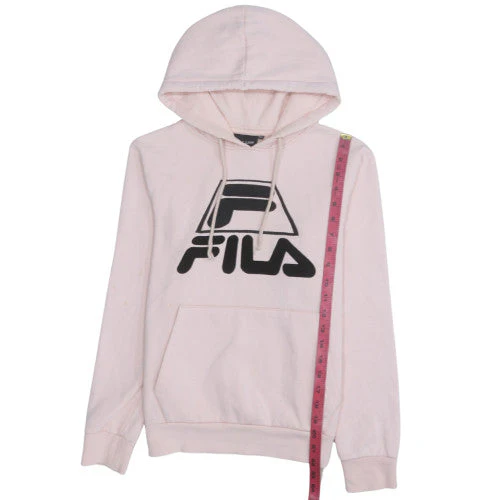 Fila Women Pink Pullover Hoodie Black Logo Cotton Blend Size L - Image 2