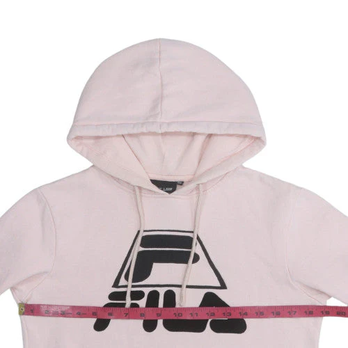 Fila Women Pink Pullover Hoodie Black Logo Cotton Blend Size L - Image 3