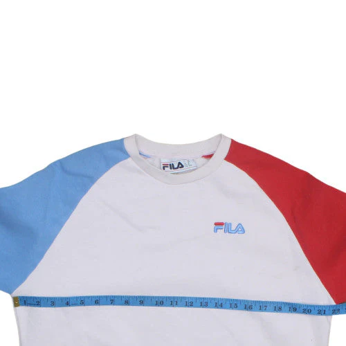 FILA Women White Colourblock Sweatshirt Medium Logo Crew Neck Casual - Image 3