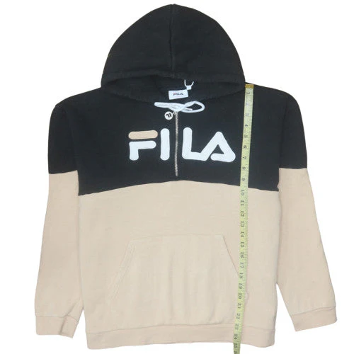 Fila Women's Beige & Black Pullover Hoodie Size L14 Cotton Blend - Image 2