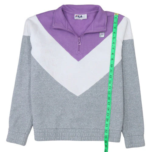Fila Womens Grey Purple 1/4 Zip Colourblock Sweatshirt Size M - Image 2