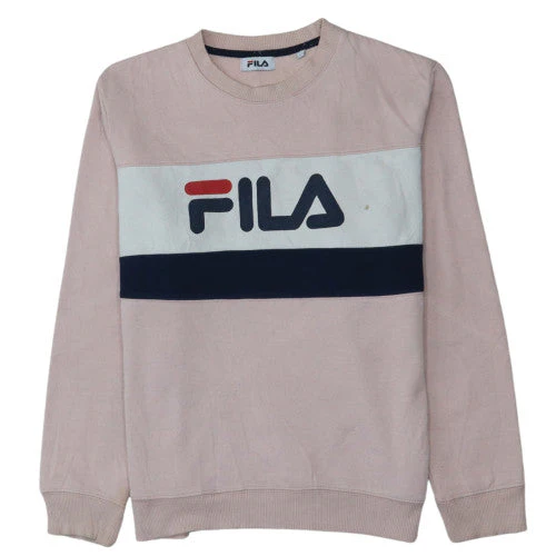 Fila Womens Pink Crew Neck Pullover Sweatshirt Size M Cotton Logo Print