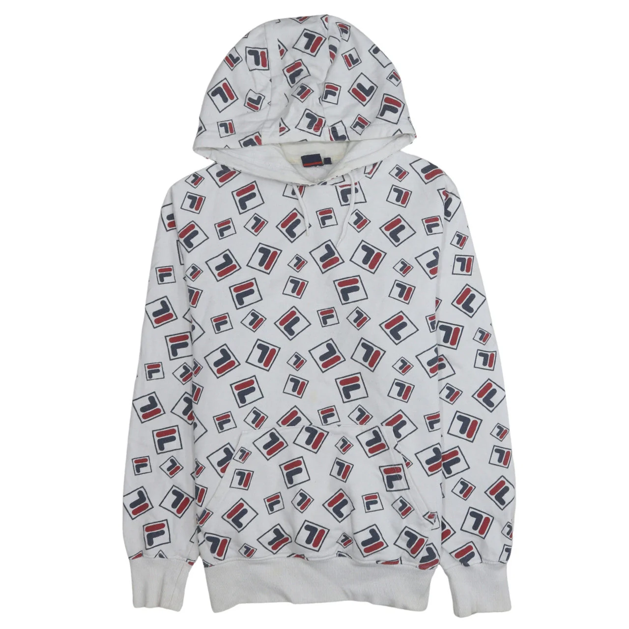 Fila Womens White Multicolour Logo Print Pullover Hoodie Size L