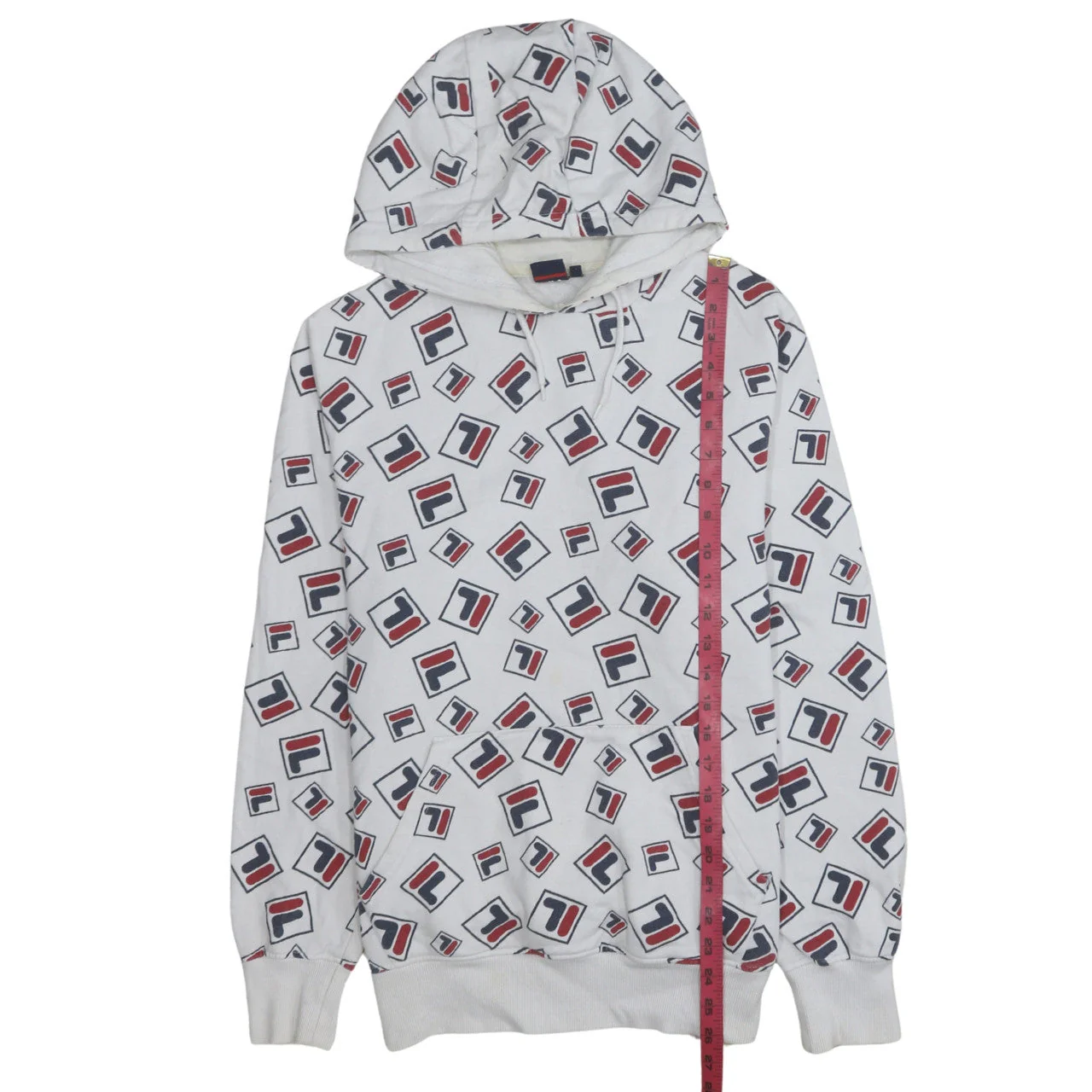 Fila Womens White Multicolour Logo Print Pullover Hoodie Size L - Image 3