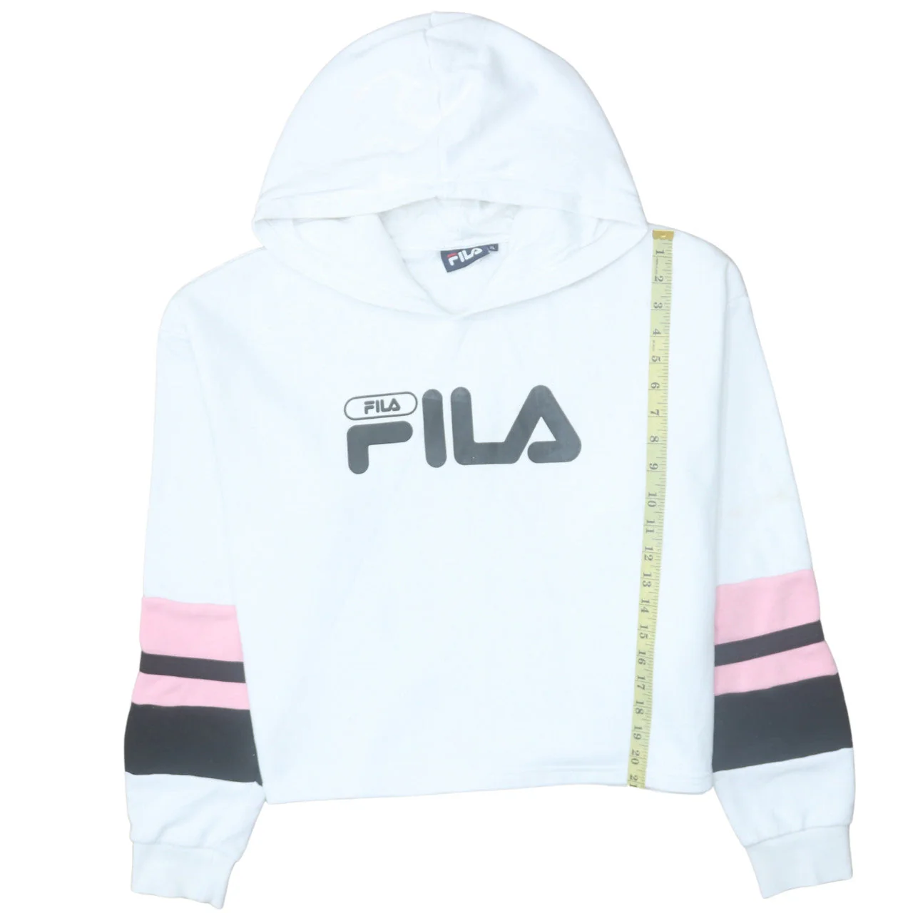 Fila Womens White Pink Stripe Cropped Hoodie XL Casual - Image 3