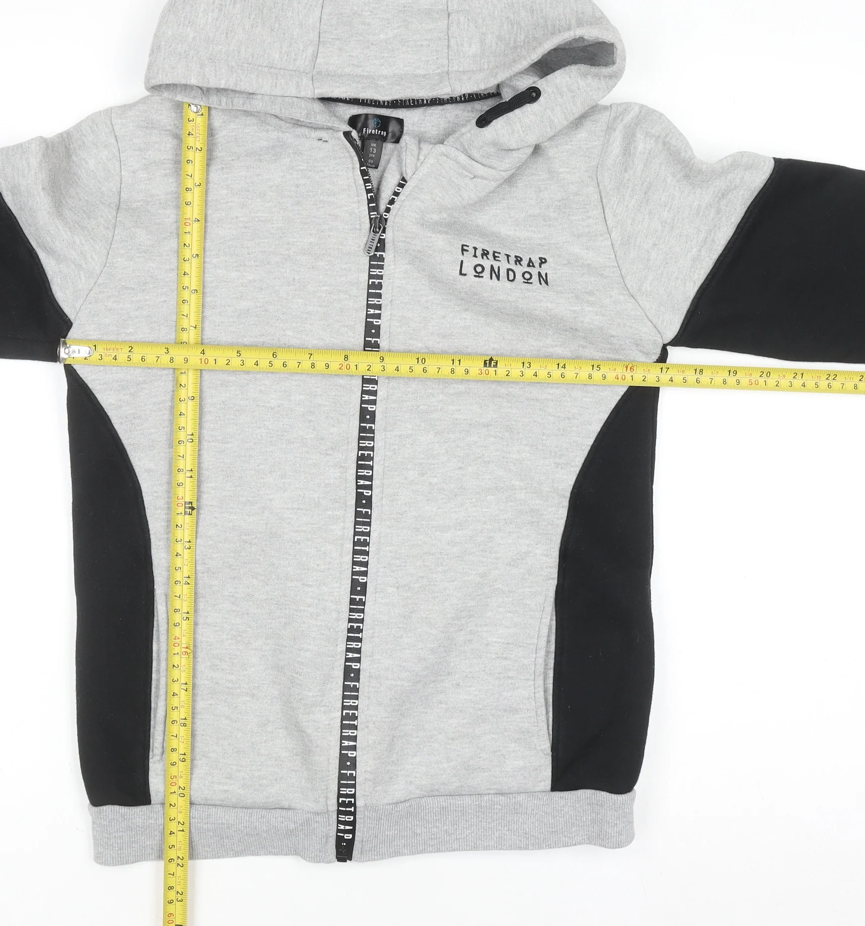 Firetrap Boys Grey Black Full Zip Hoodie 13 Years Cotton Blend - Image 2