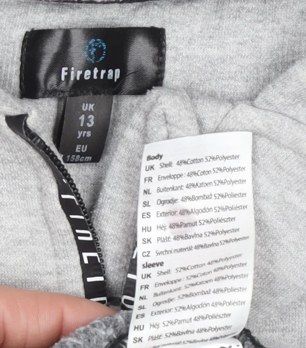 Firetrap Boys Grey Black Full Zip Hoodie 13 Years Cotton Blend - Image 4