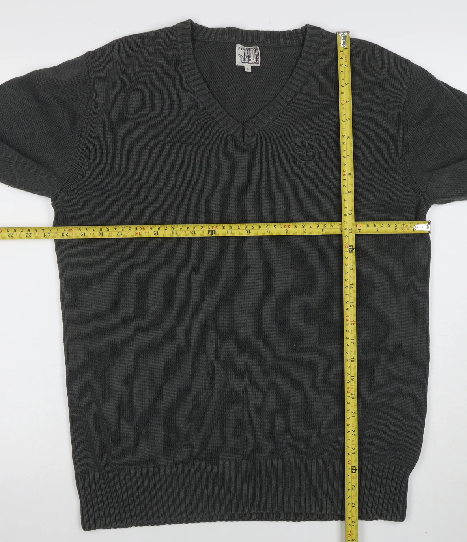 Firetrap Men’s Grey Cotton V-Neck Jumper Size L - Image 2