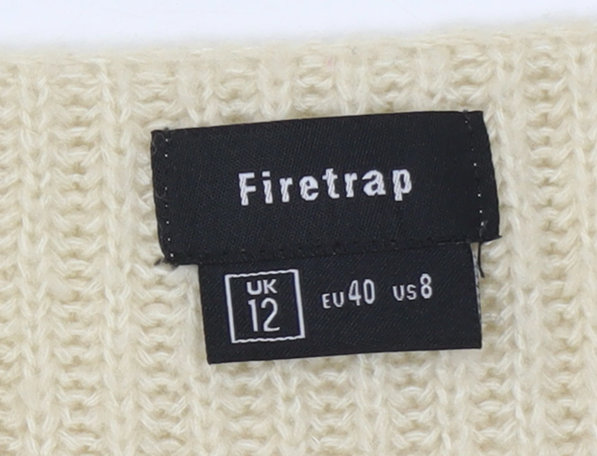Firetrap Womens Beige V-Neck Chunky Knit Jumper Size 12 - Image 4