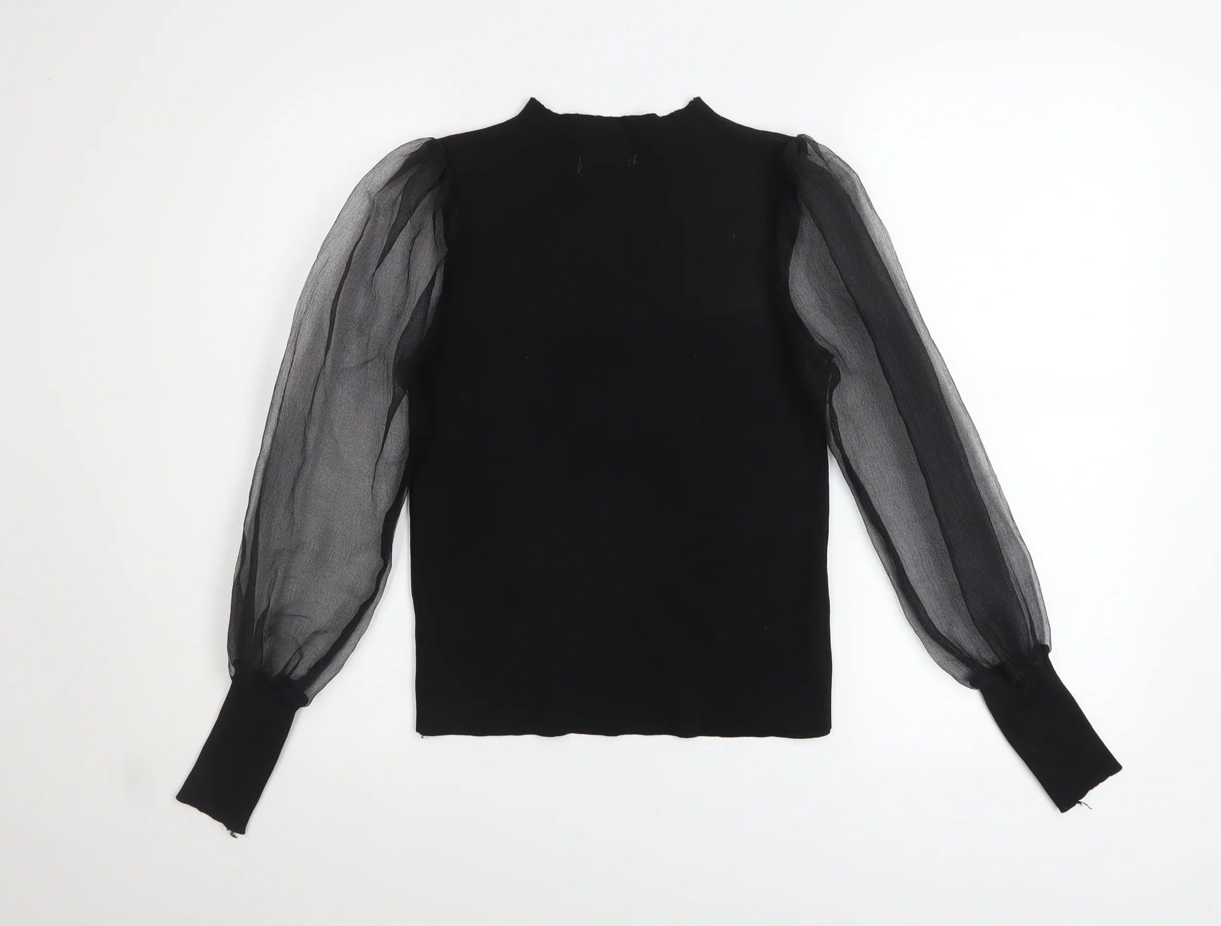 Flawless Rose Women's Black High Neck Puff Sleeve Tunic Blouse Size S - Image 3