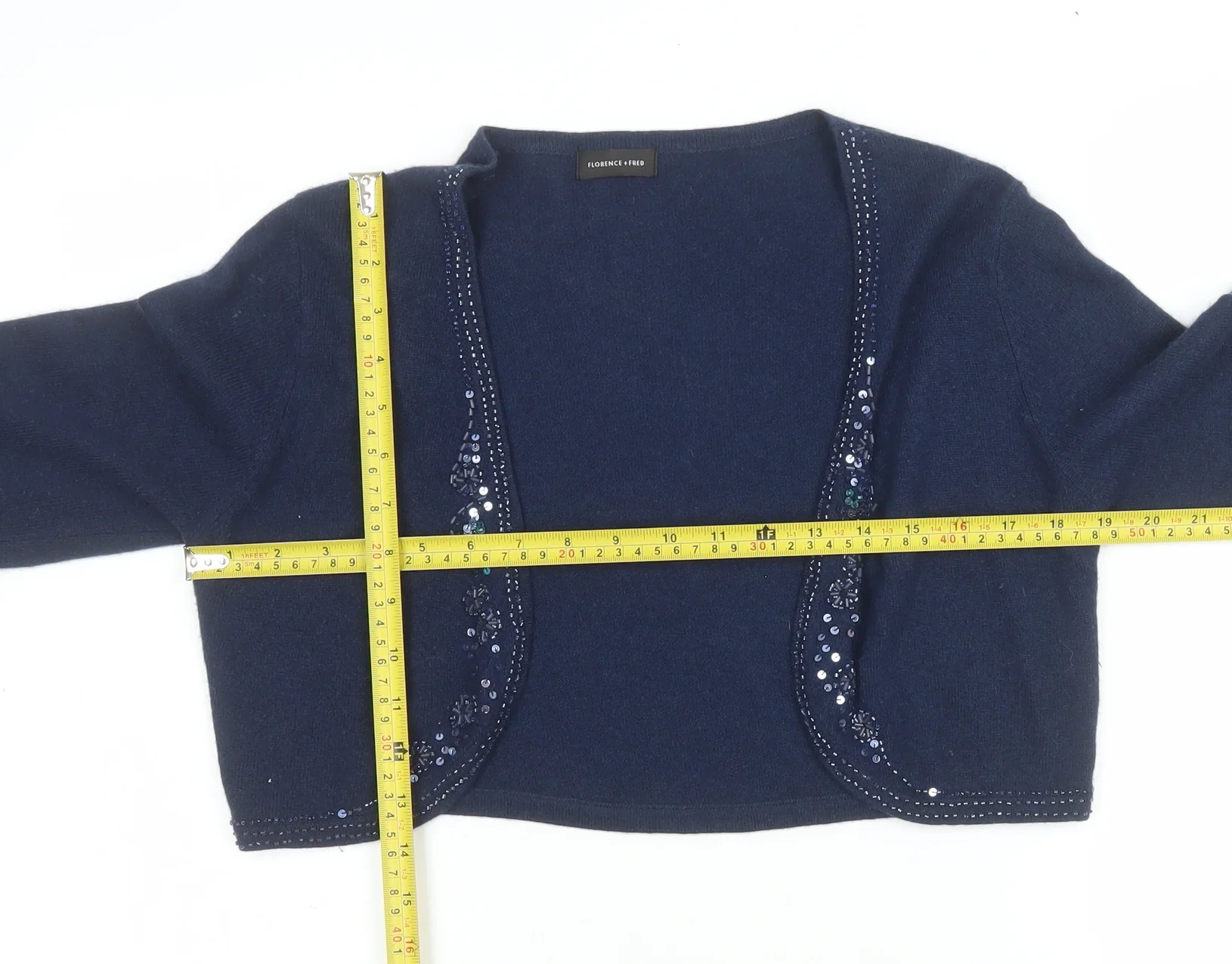 Florence + Fred Women Blue Beaded Sequin Cardigan Size 14 - Image 2