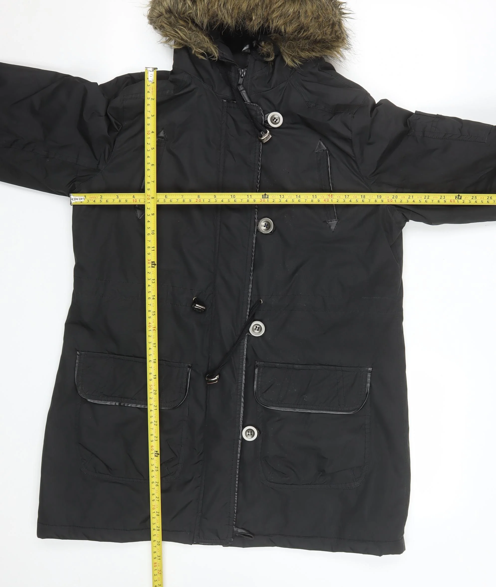 Fluid Womens Black Faux Fur Hooded Parka Coat Size 12 - Image 2