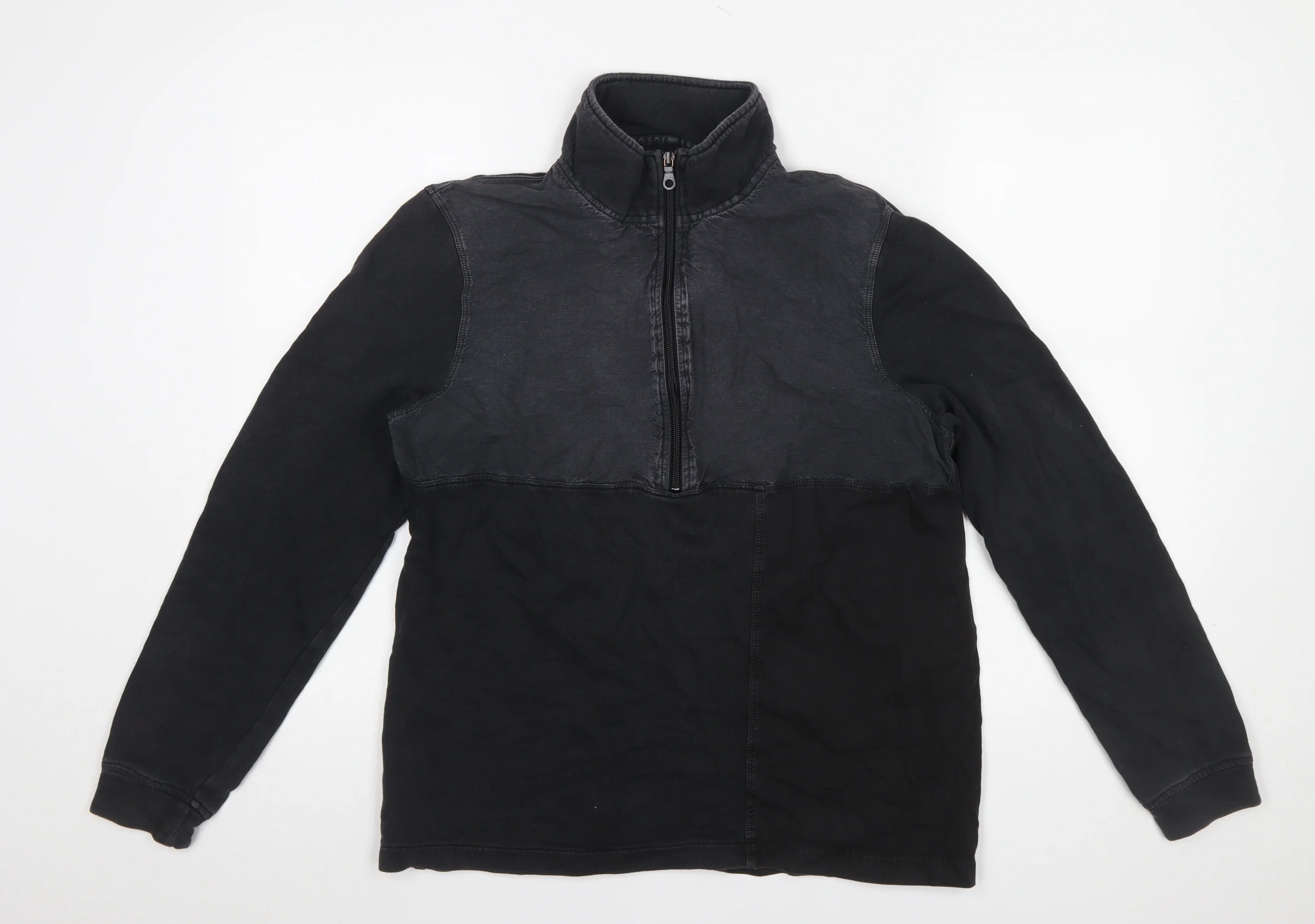 Folk Men's Black Half Zip Cotton Linen Sweatshirt Size M