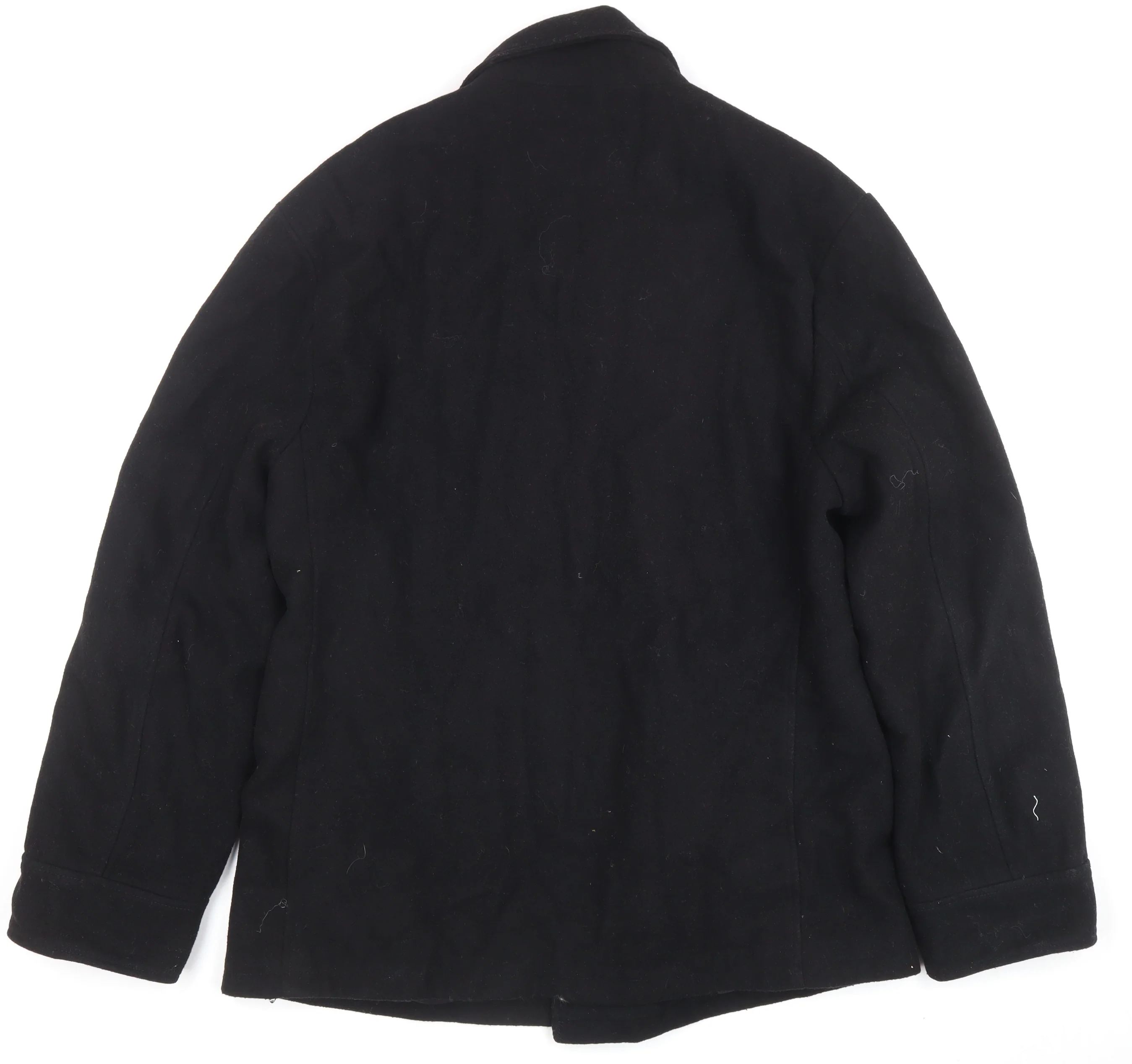 Forest Mens Black Wool Blend Pea Coat XL Classic Double-Breasted Jacket - Image 3