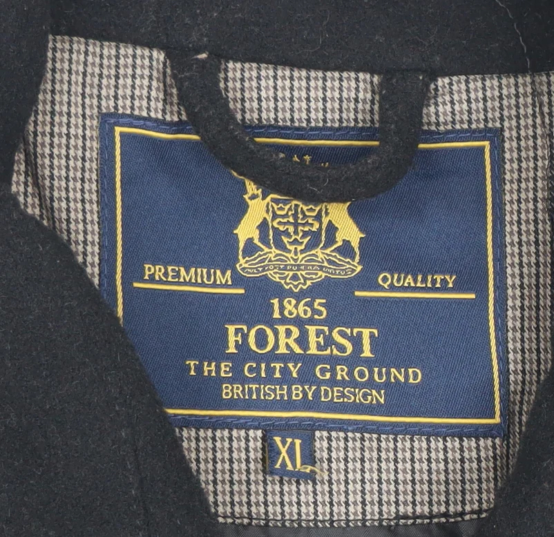 Forest Mens Black Wool Blend Pea Coat XL Classic Double-Breasted Jacket - Image 4