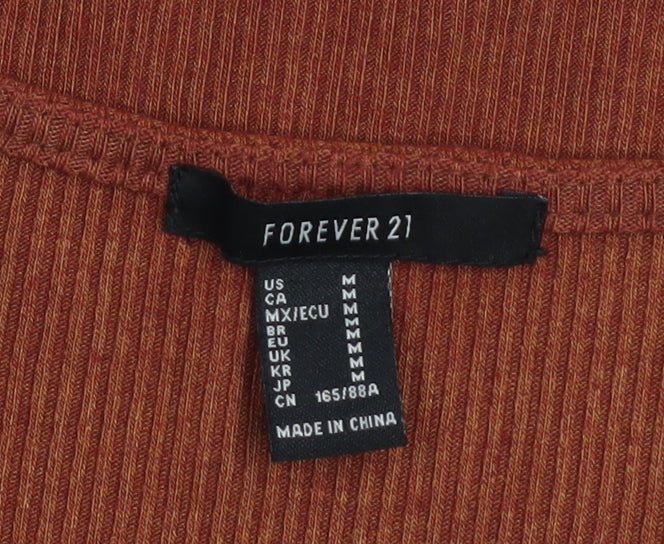 Forever 21 Women Brown Bodycon Knit Dress Size M Short Sleeve - Image 4