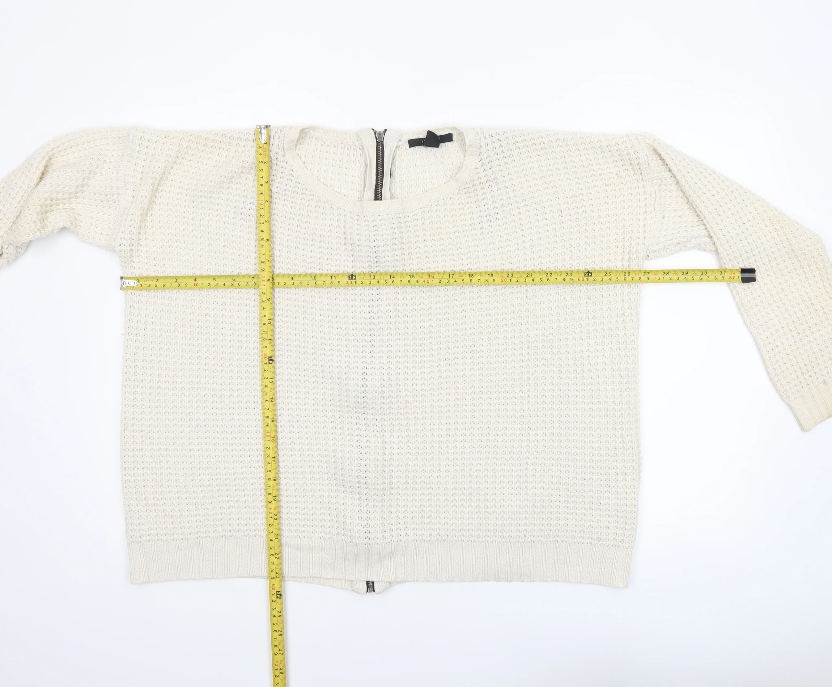 Forever 21 Women Ivory Full Zip Knit Jumper Size L - Image 2