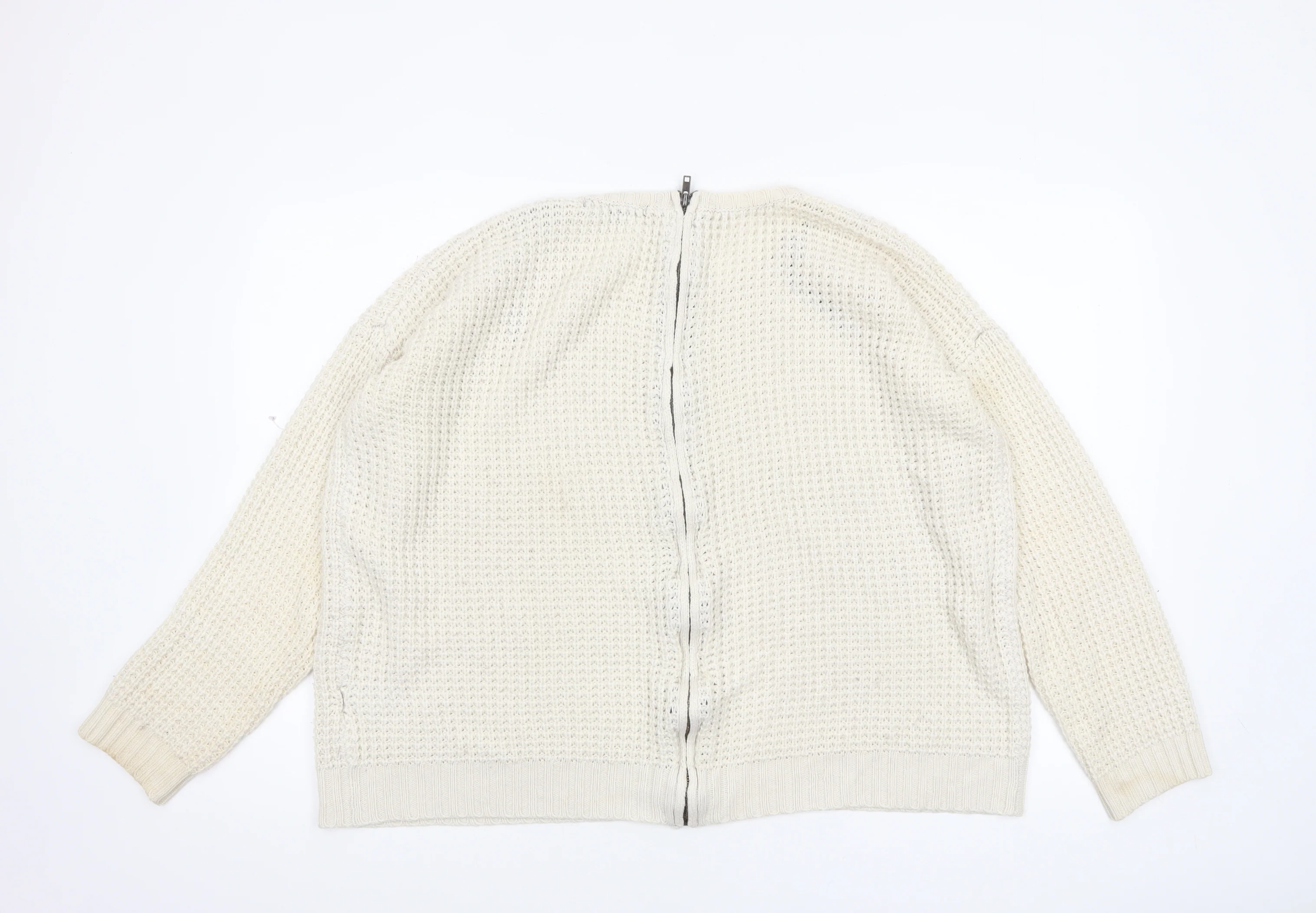 Forever 21 Women Ivory Full Zip Knit Jumper Size L - Image 3
