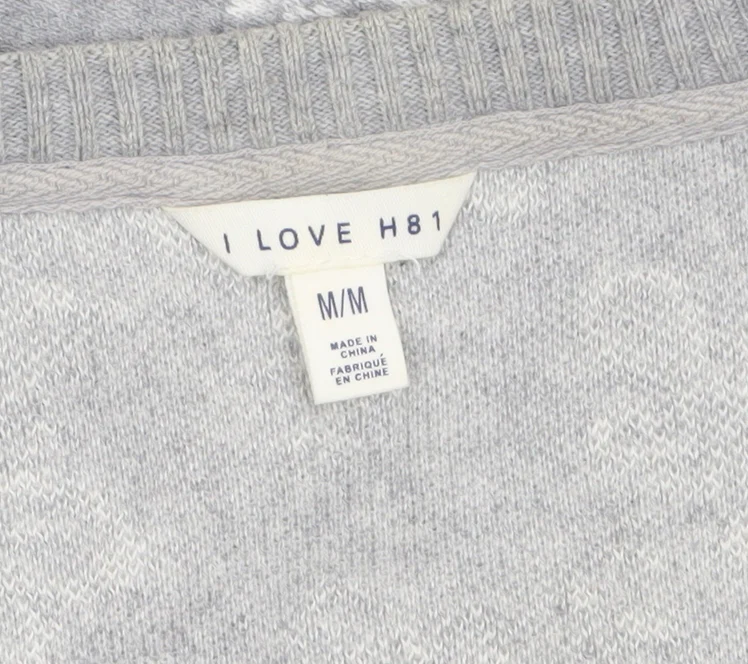 Forever 21 Women’s Grey Floral Knit Cotton Cardigan M V-Neck 3/4 Sleeve - Image 5