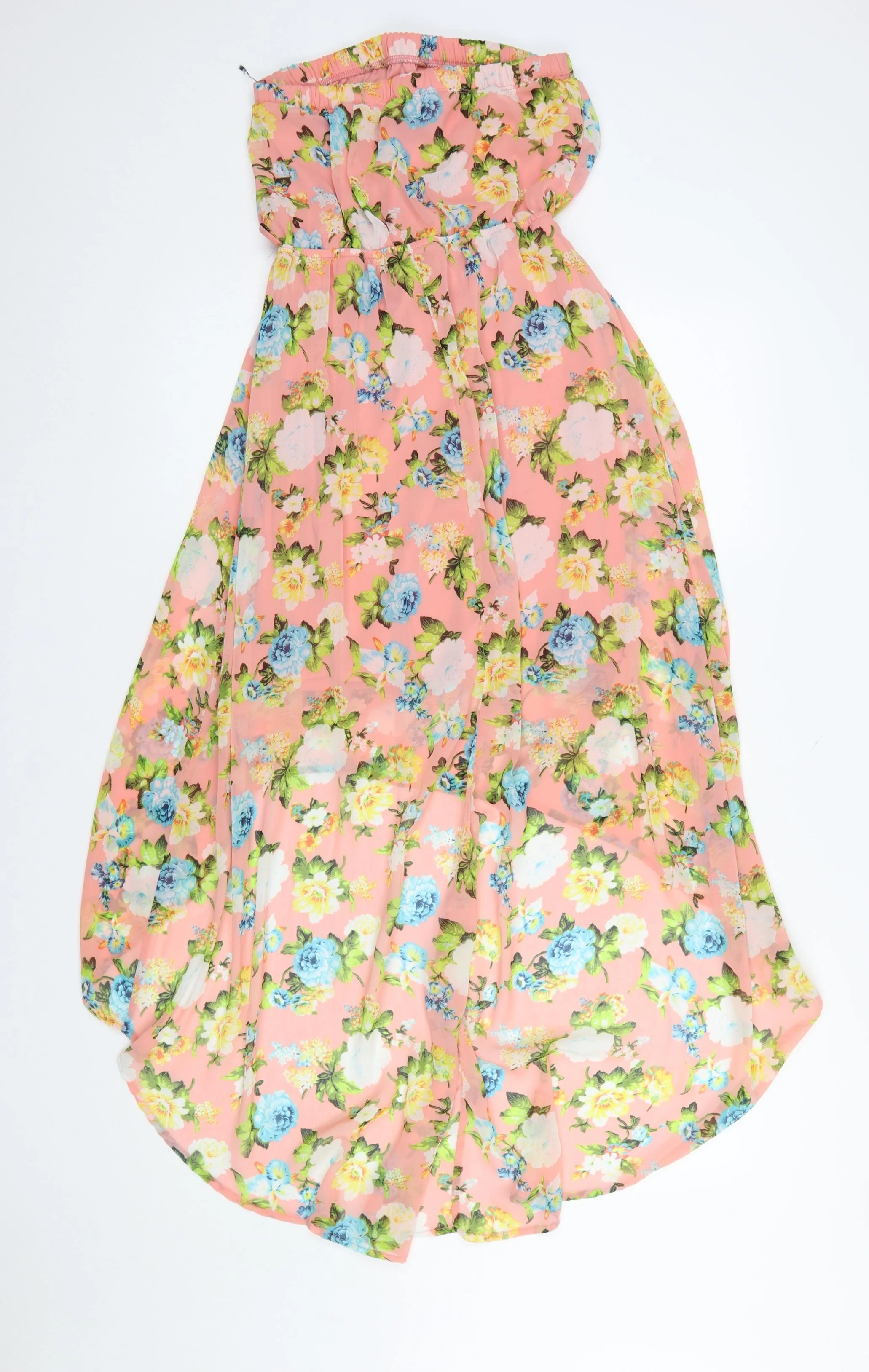 Forever 21 Women’s Pink Floral Hi-Low Strapless Chiffon Dress Size S - Image 3