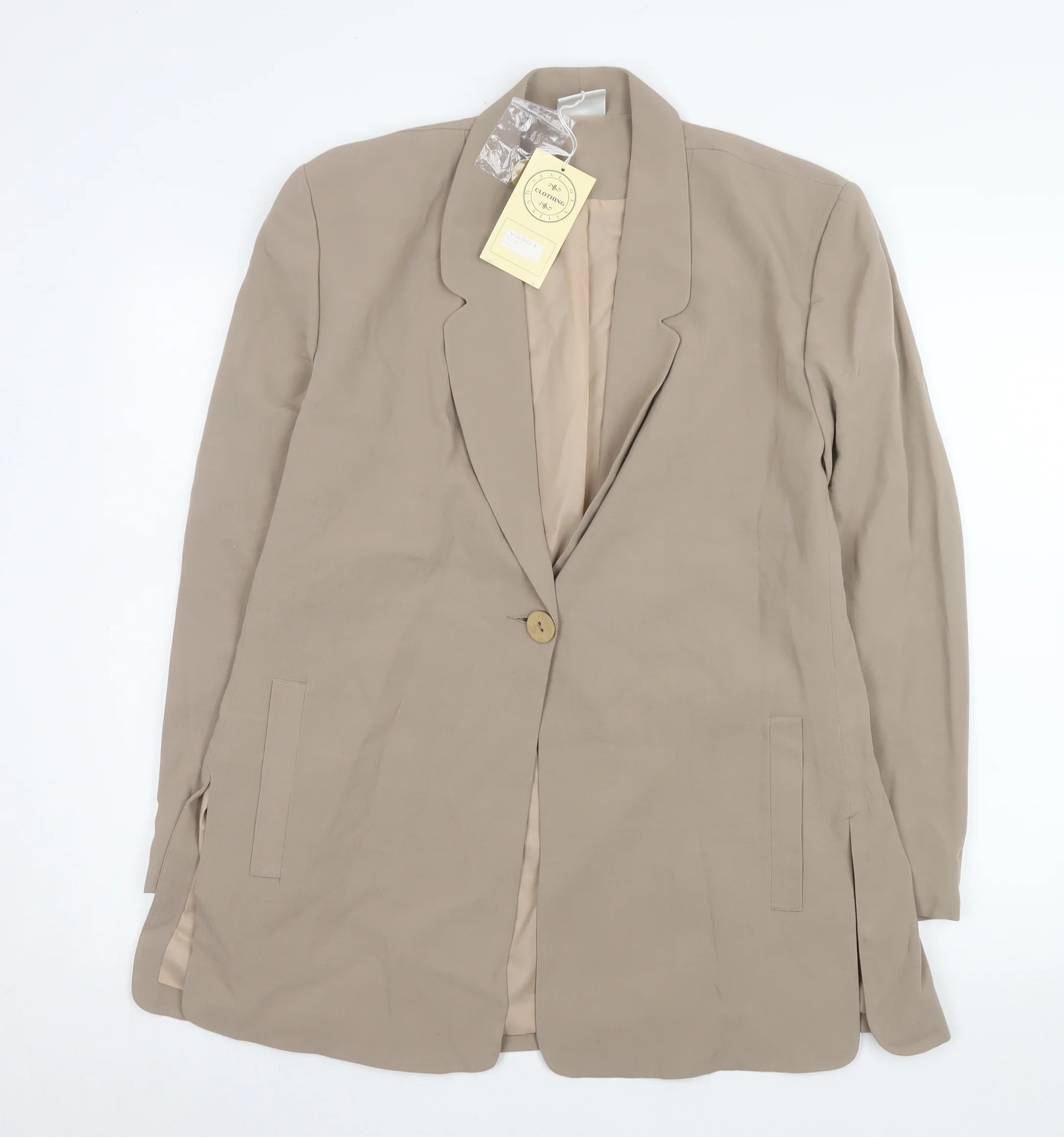 Forever Famous Women's Beige Size 16 Regular Long Sleeve One-Button Blazer