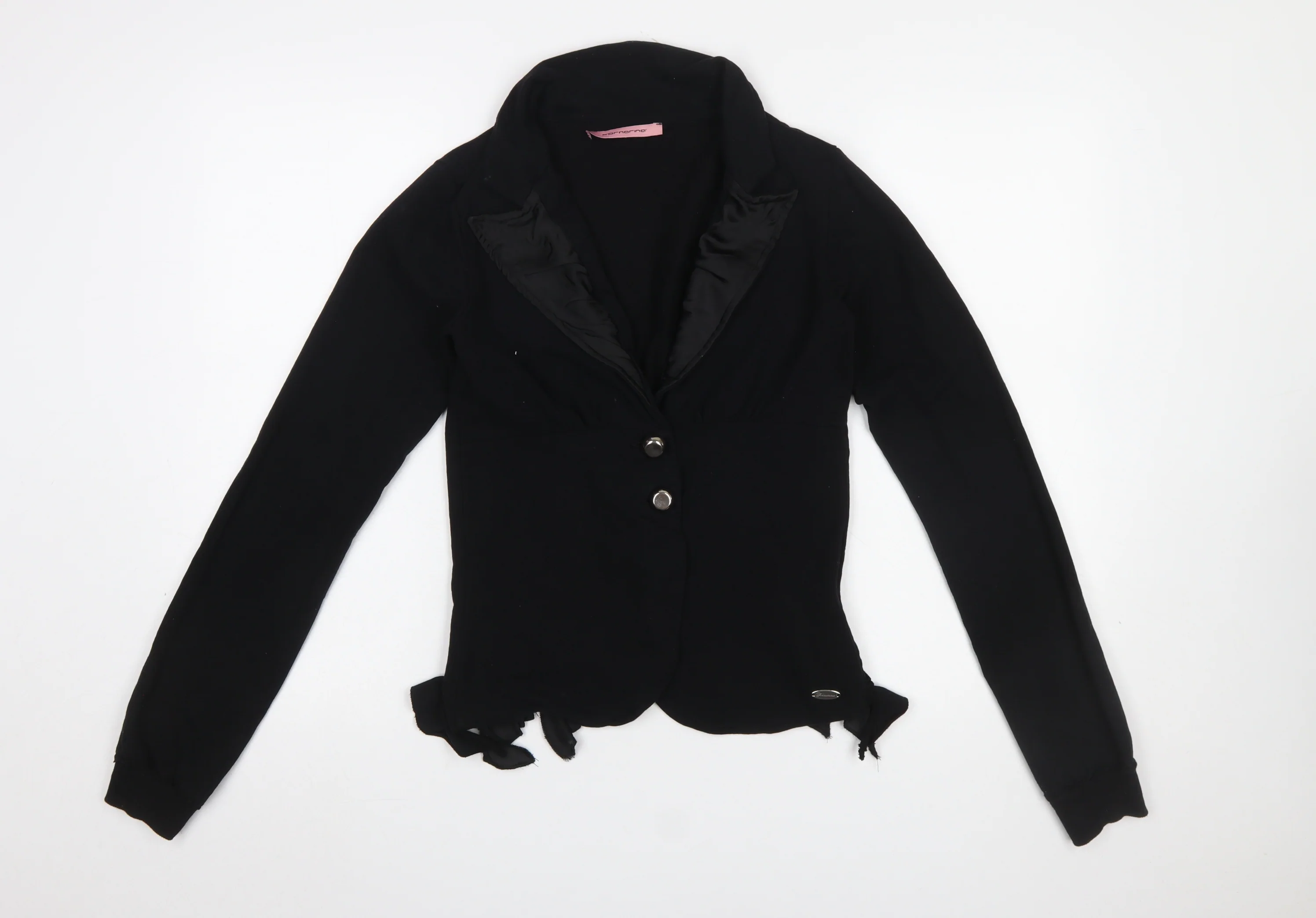 Fornarina Womens Black Wrap Ruffle Blouse M Long Sleeve Classic Workwear