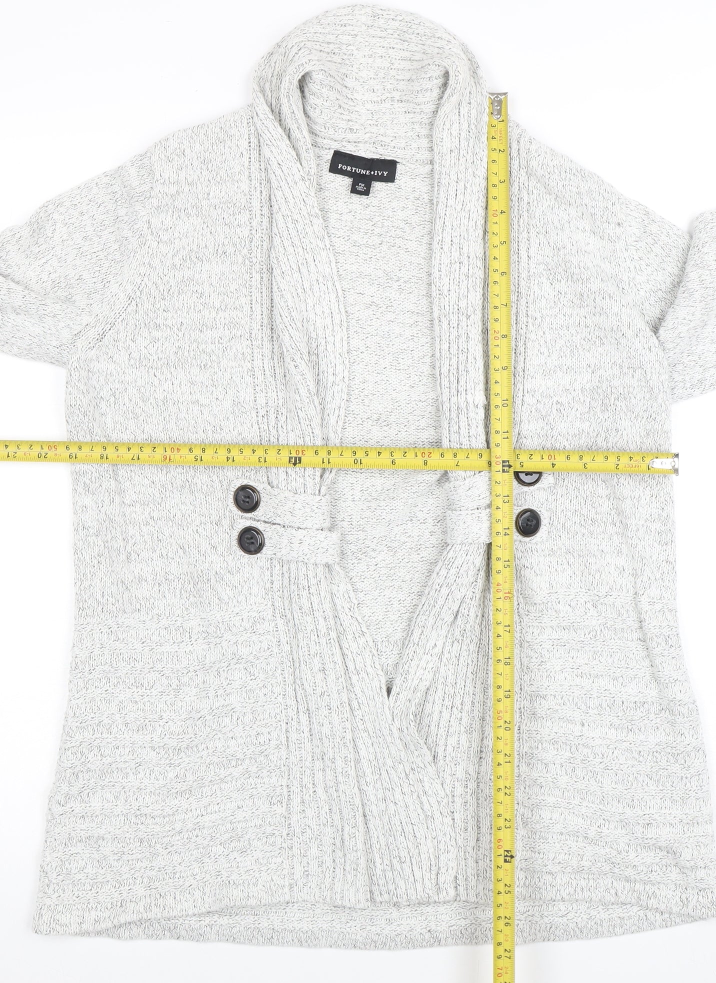 Fortune + Ivy Women’s Grey Petite M Cardigan Knit Jumper - Image 2