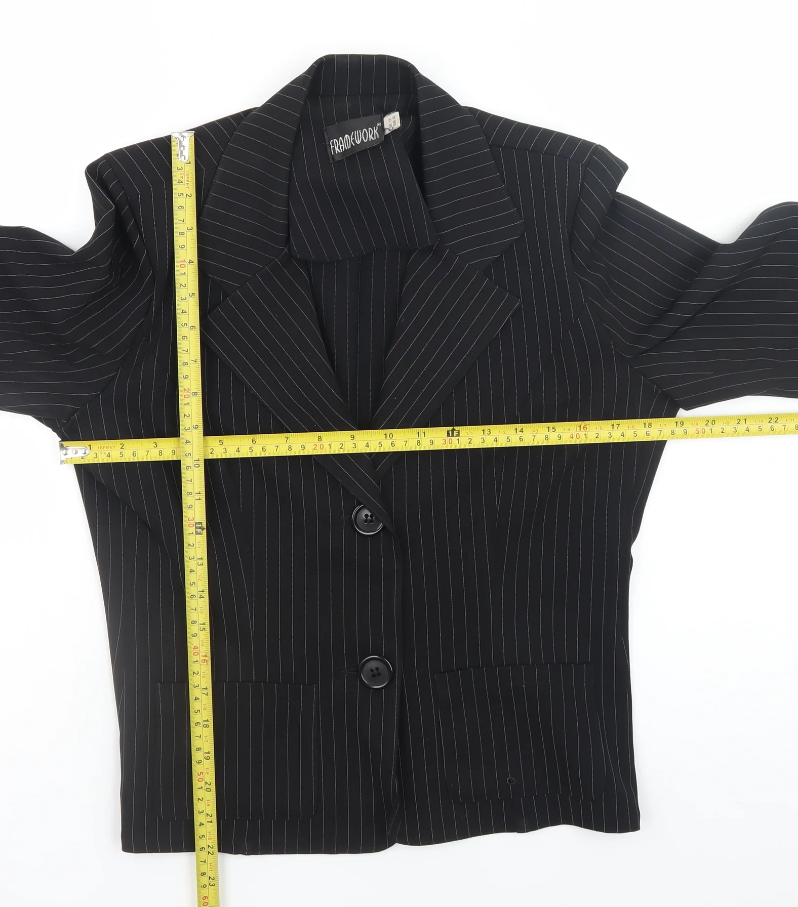 FRAME-WORK Women's Black Pinstripe Blazer Jacket UK 14 - Image 2