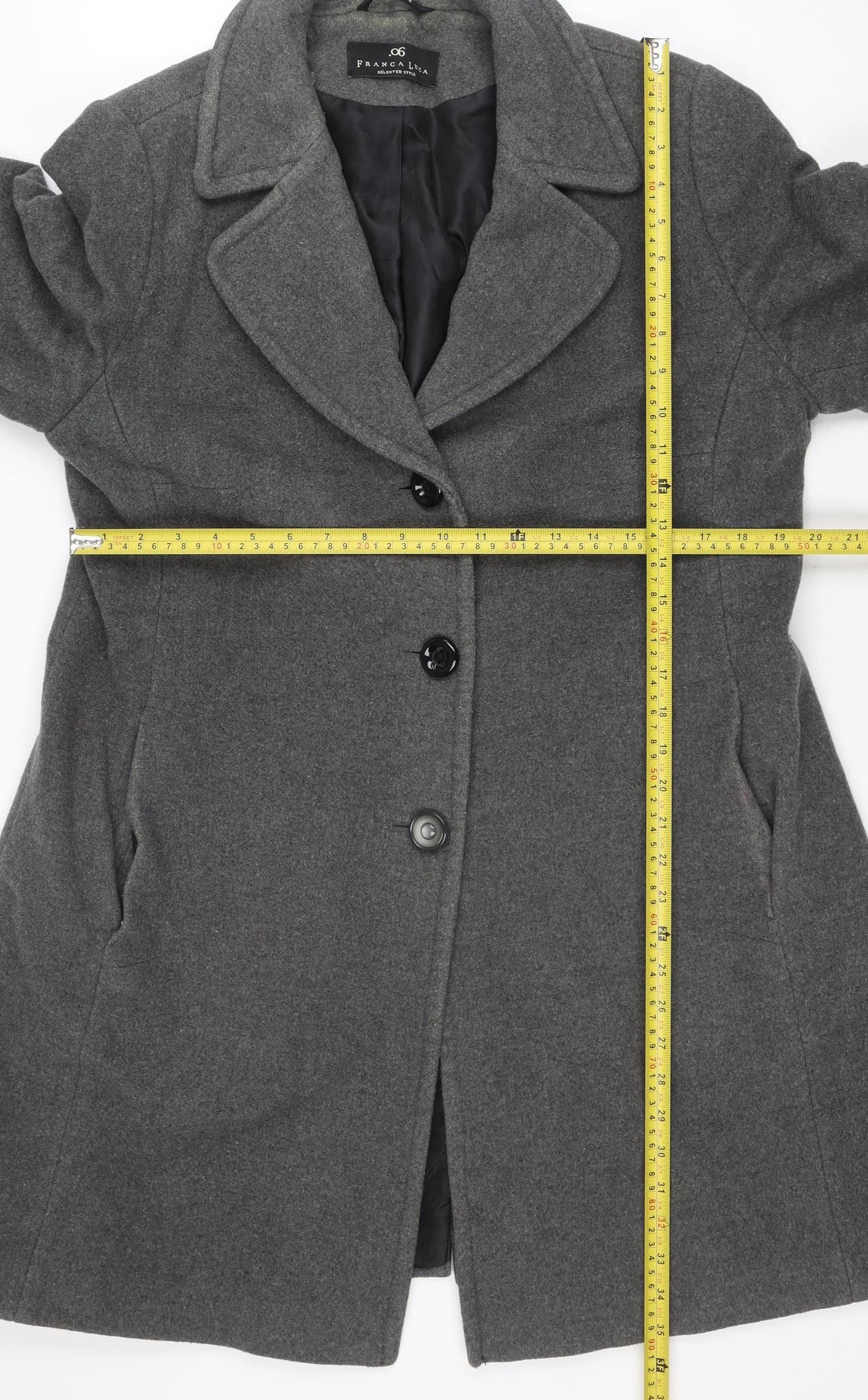 Franca Luca Women's Grey Wool Blend Mid-Length Overcoat Size 18 - Image 2