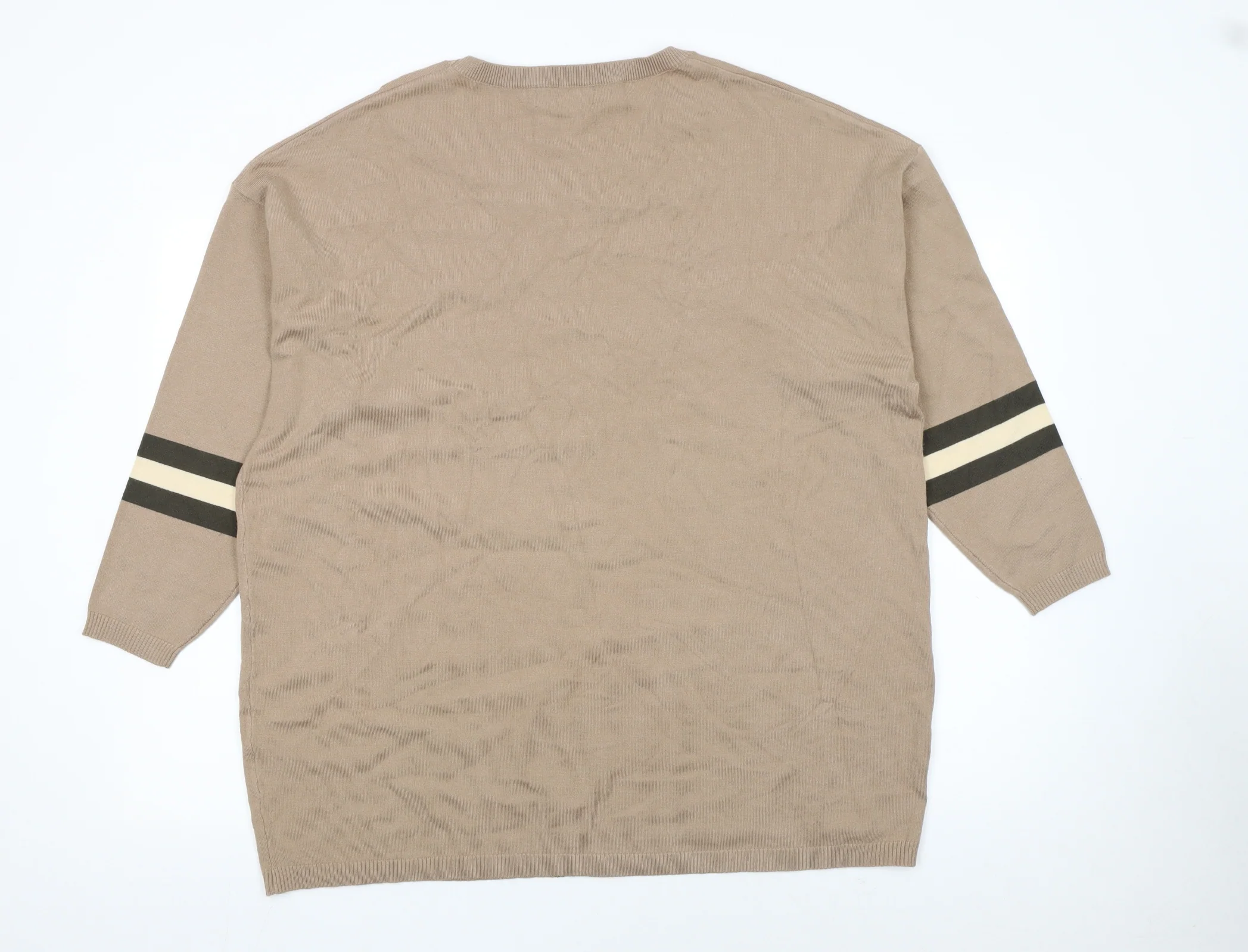 Frank Usher Women's Beige Striped Pullover Jumper L/XL Crew Neck - Image 3