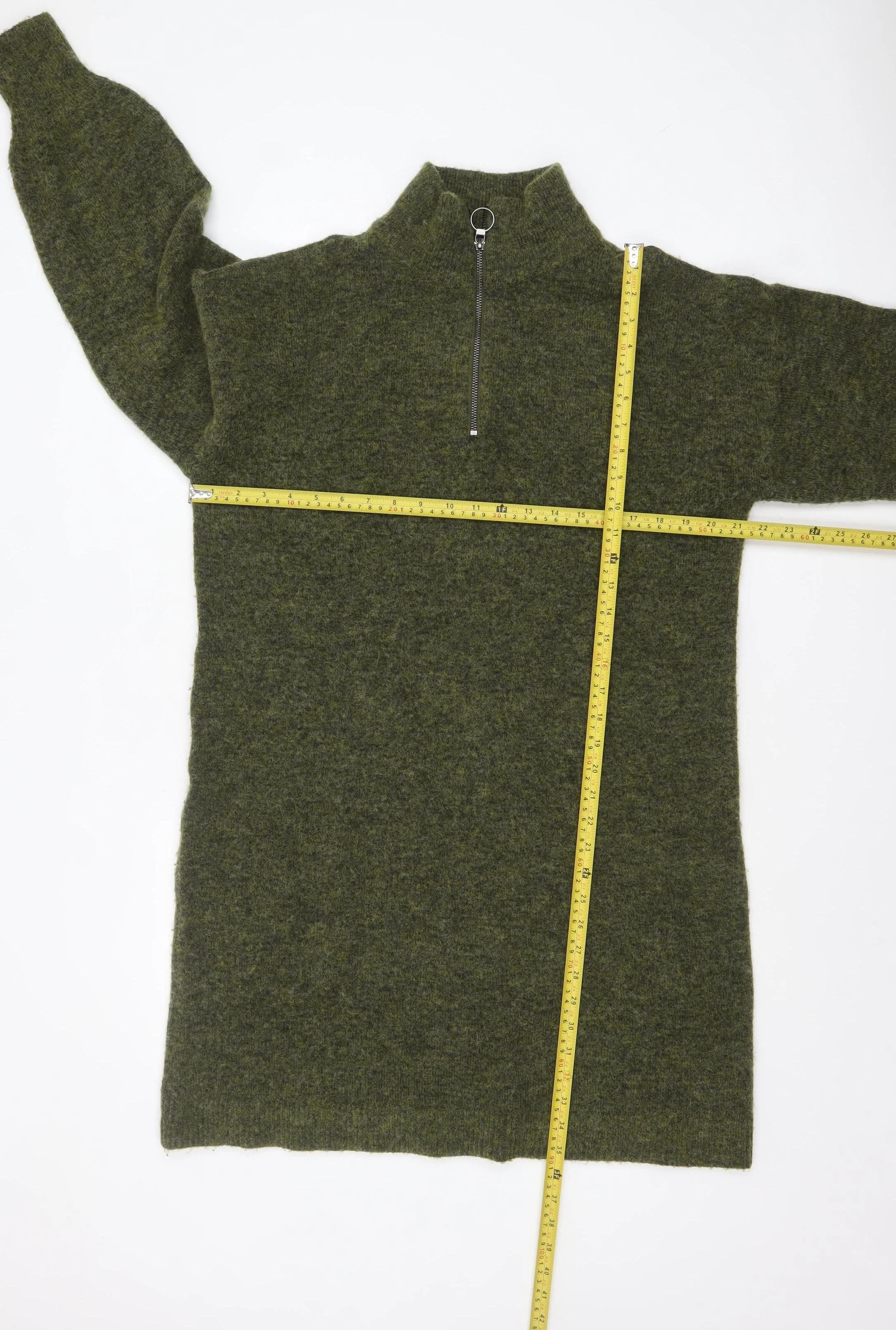 Fransa Women Green Wool Blend 1/2 Zip Long Sleeve Jumper Dress M - Image 2