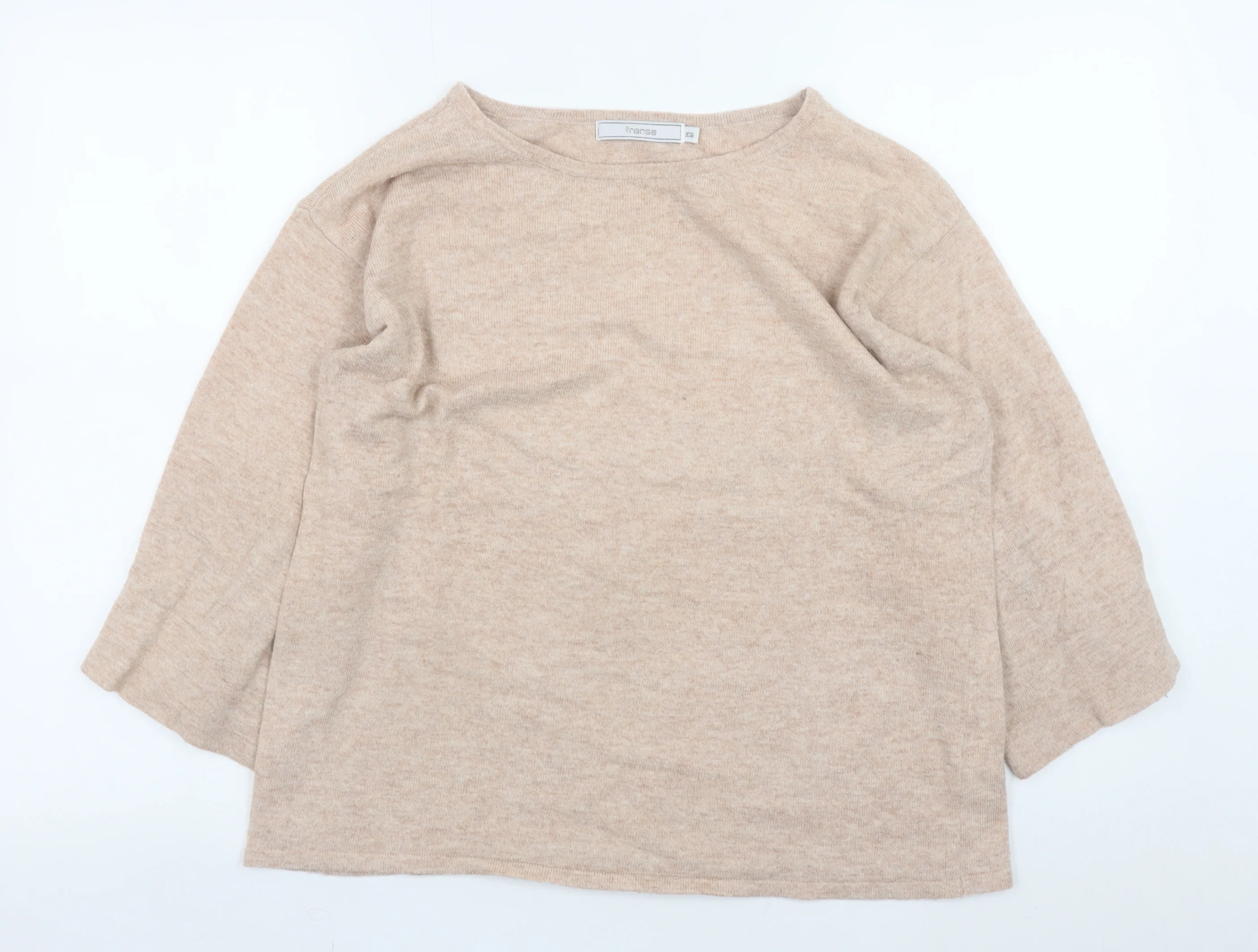 Fransa Womens Beige Wool Blend Boat Neck Pullover Jumper XS