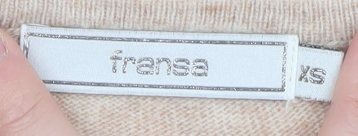 Fransa Womens Beige Wool Blend Boat Neck Pullover Jumper XS - Image 4