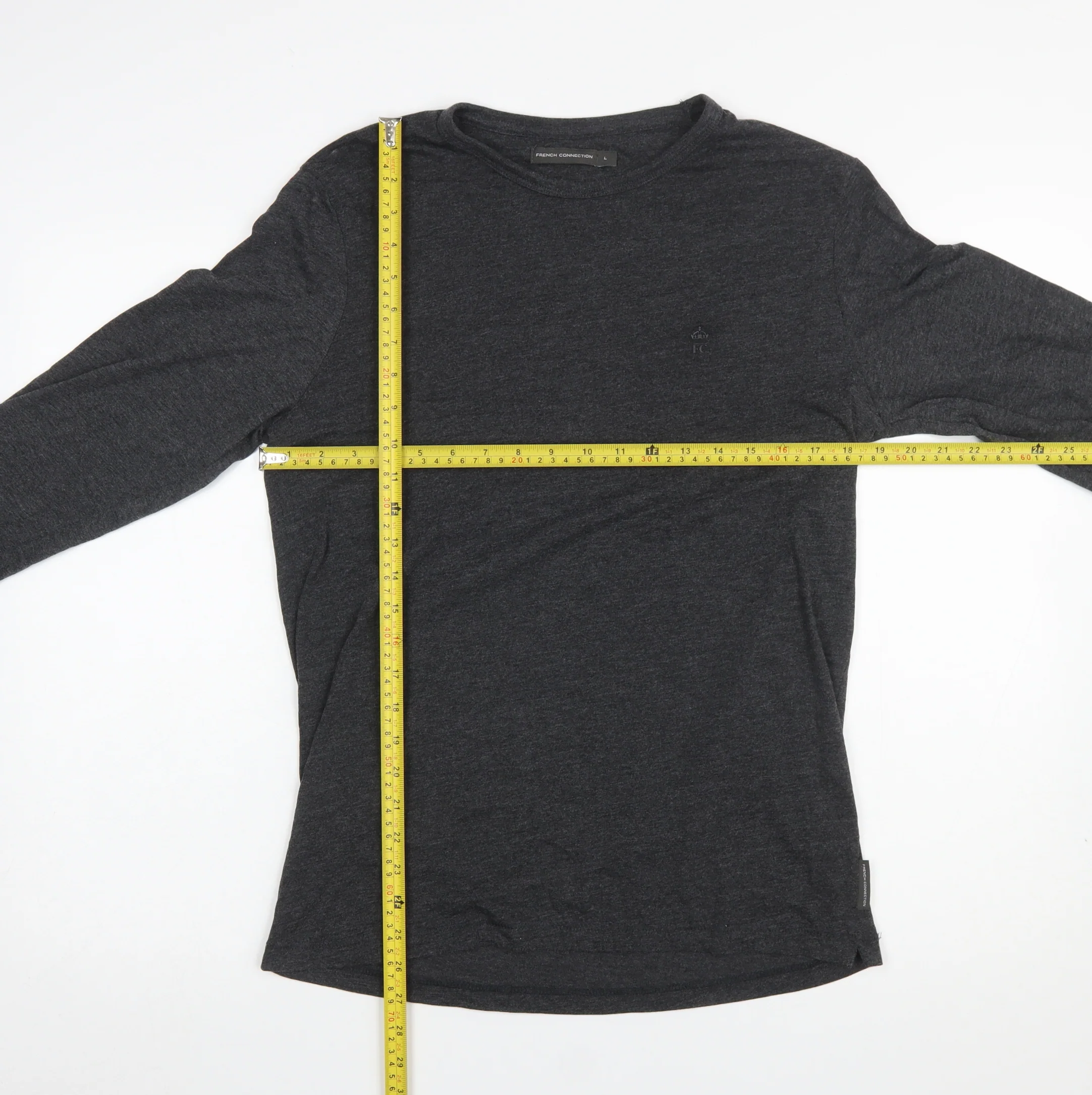 French Connection Men's Grey Long Sleeve Cotton T-Shirt L - Image 2