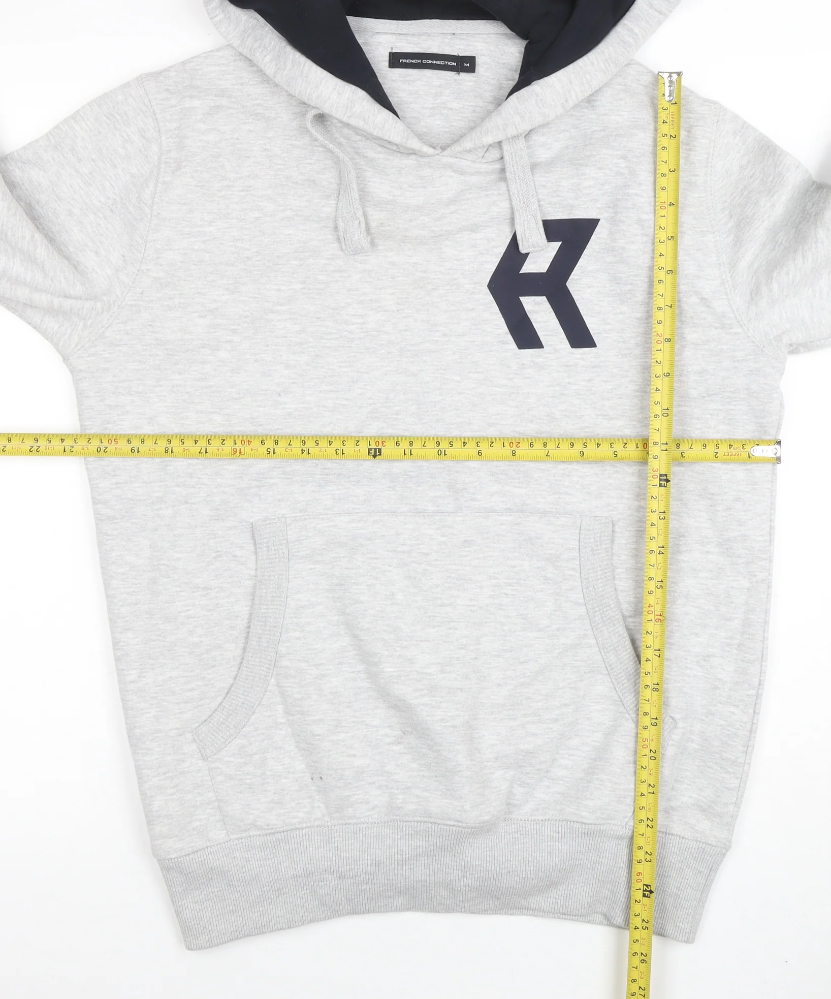 French Connection Men's Grey Pullover Hoodie M Logo Cotton Blend - Image 2