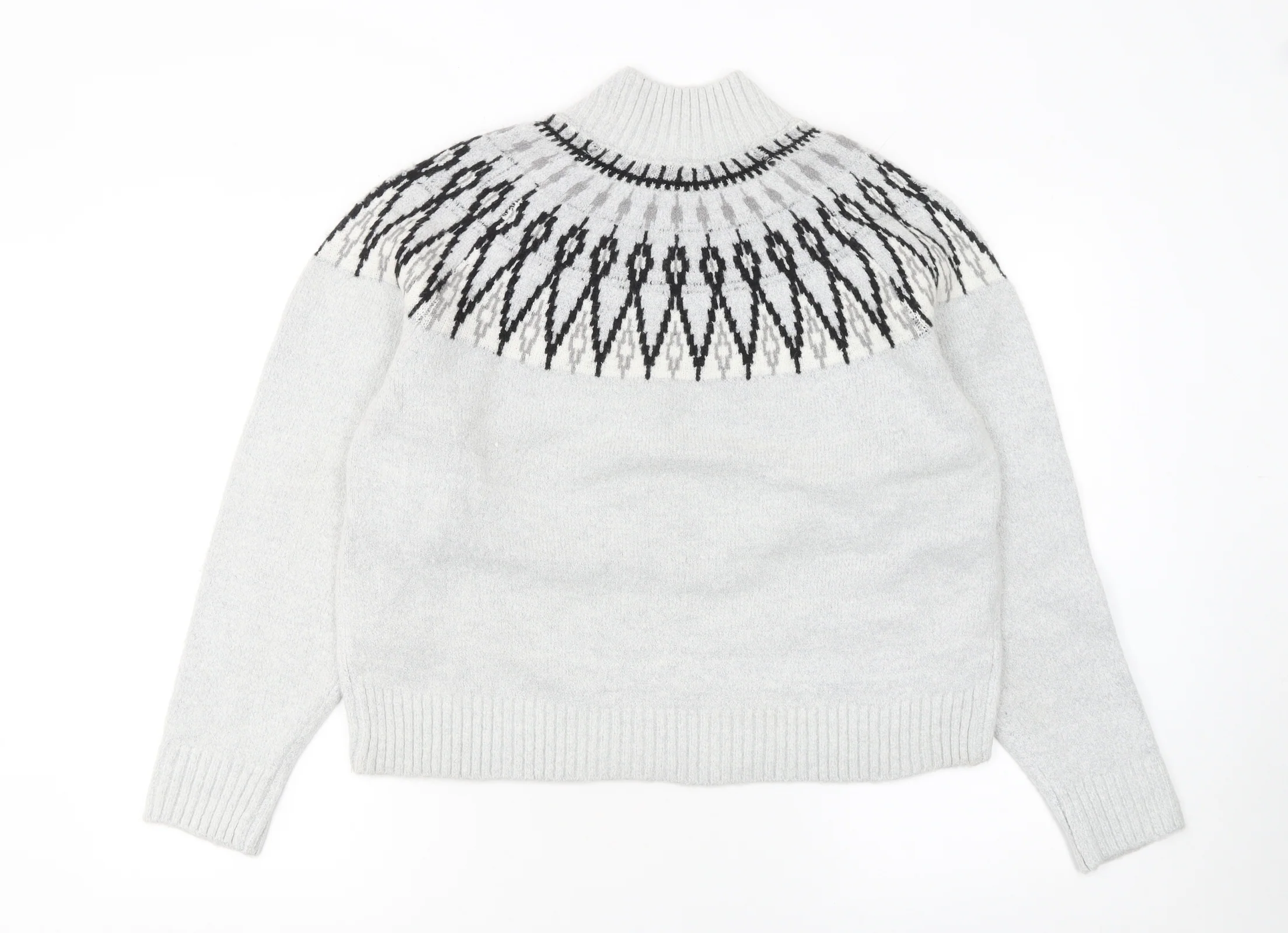 French Connection Women Grey Fair Isle Roll Neck Wool Jumper Size S - Image 3