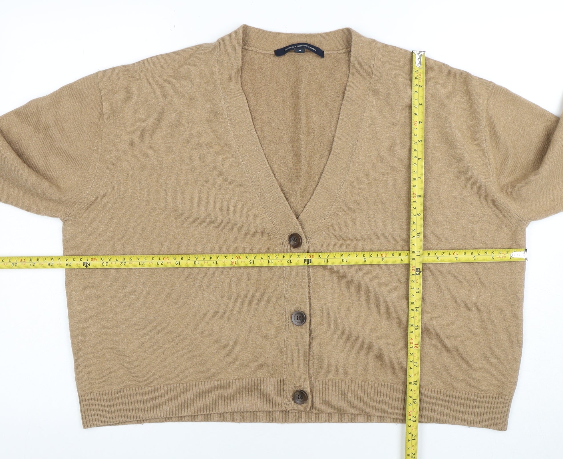 French Connection Women’s Beige V-Neck Button Cardigan S - Image 2