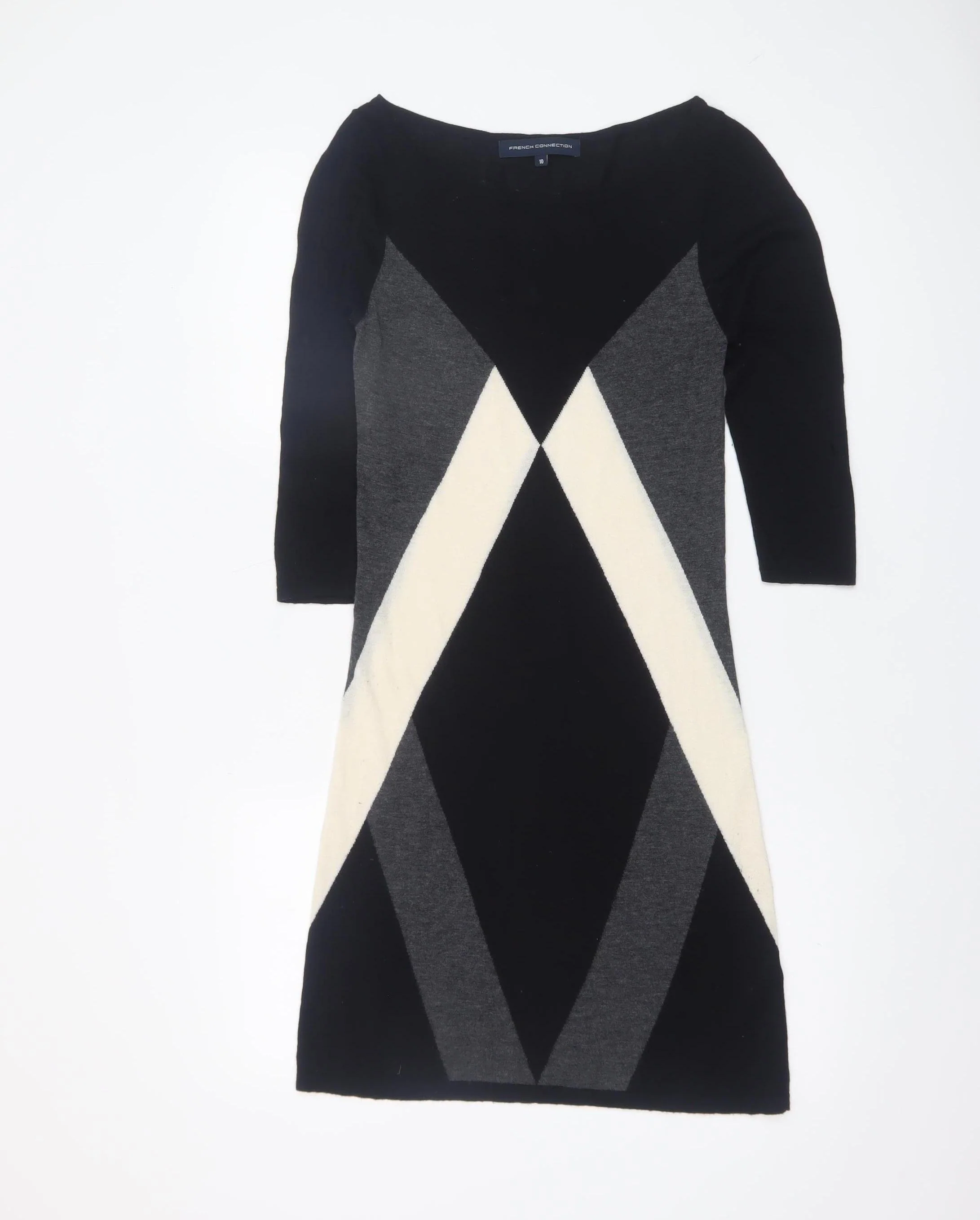 French Connection Women’s Black Grey Beige Knit Sheath Dress Size 10