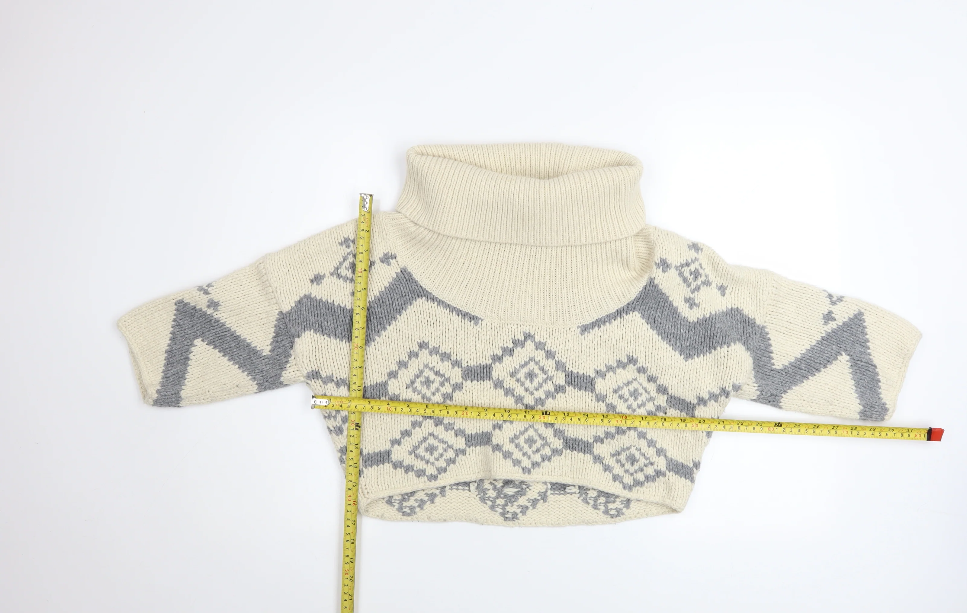 French Connection Women’s Ivory Chunky Roll Neck Geometric Jumper Size S - Image 2