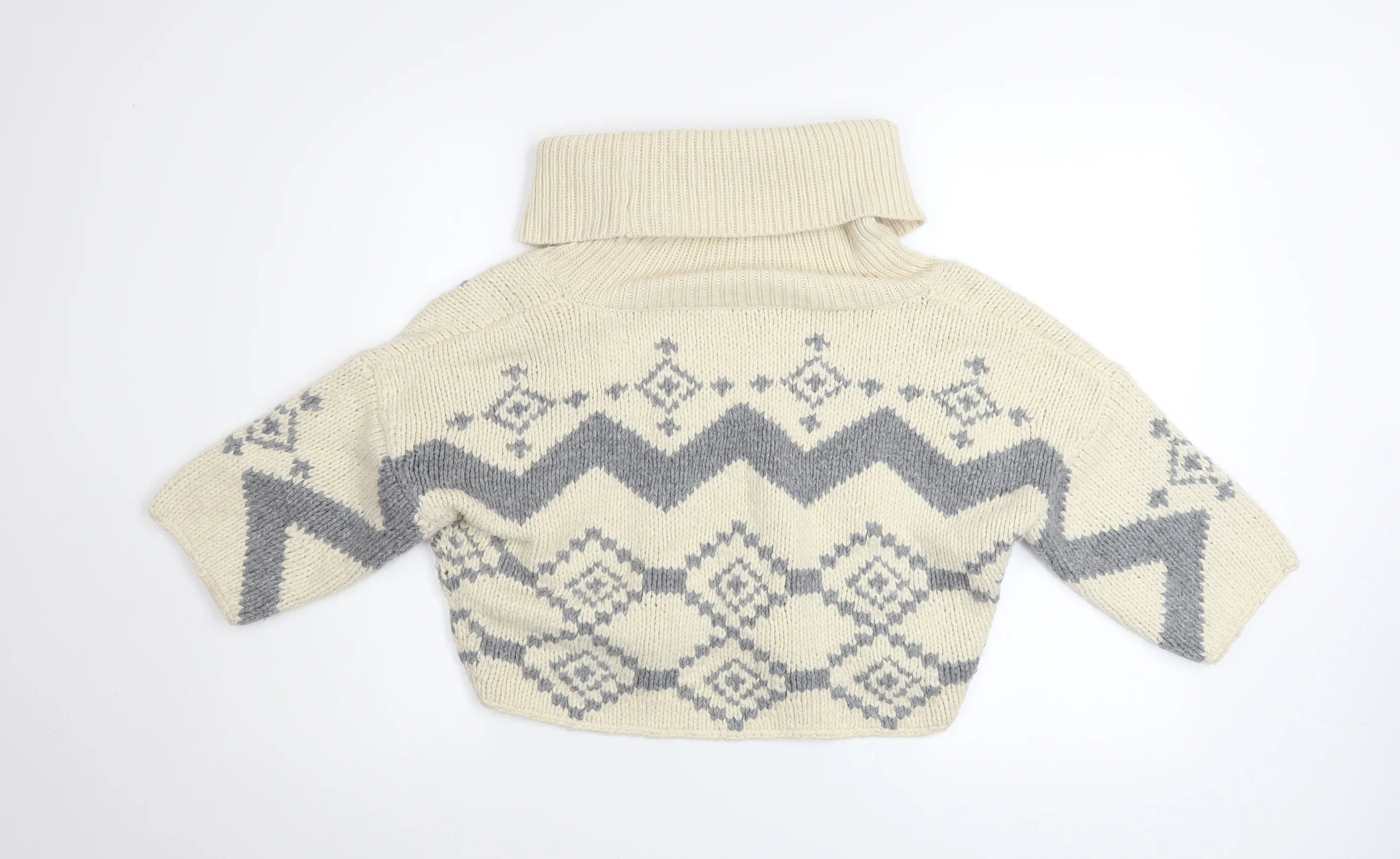 French Connection Women’s Ivory Chunky Roll Neck Geometric Jumper Size S - Image 3