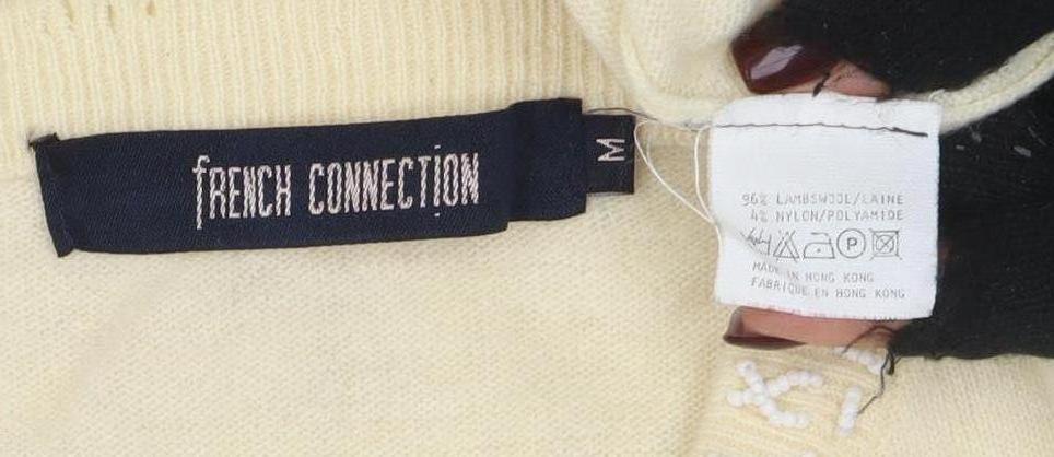 French Connection Women's Beige Embroidered Short Sleeve Pullover Jumper M - Image 4