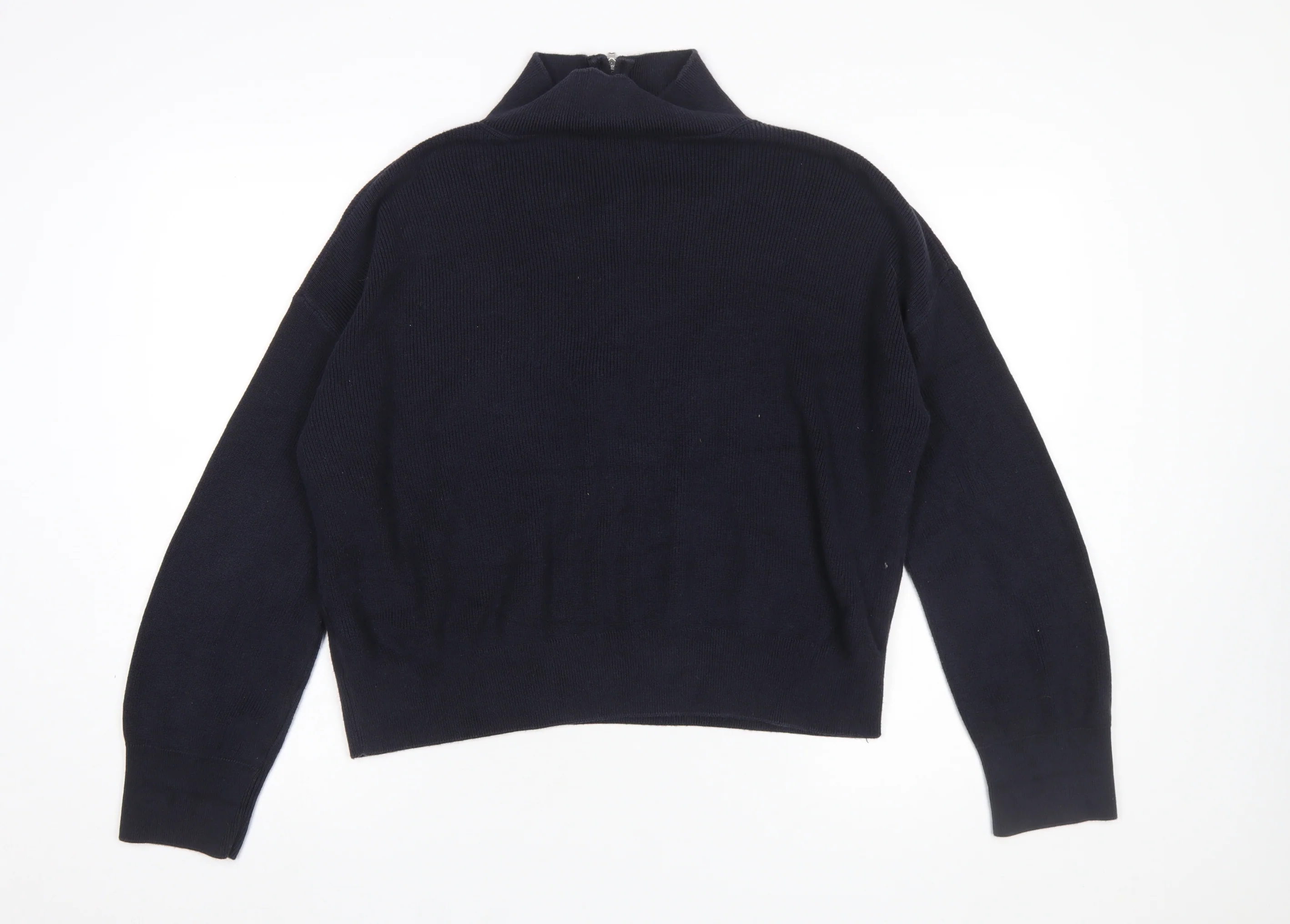 French Connection Women's Black High Neck Zip Cotton Jumper Size S - Image 3