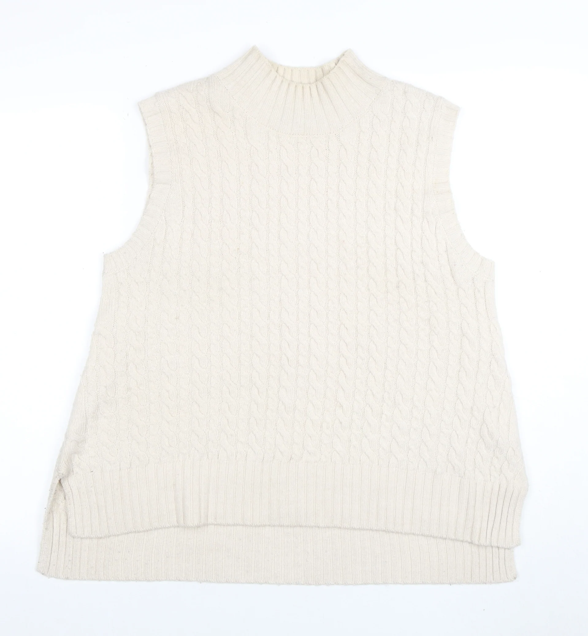 French Connection Womens Ivory Cable-Knit Wool Sleeveless Mock Neck Vest XL