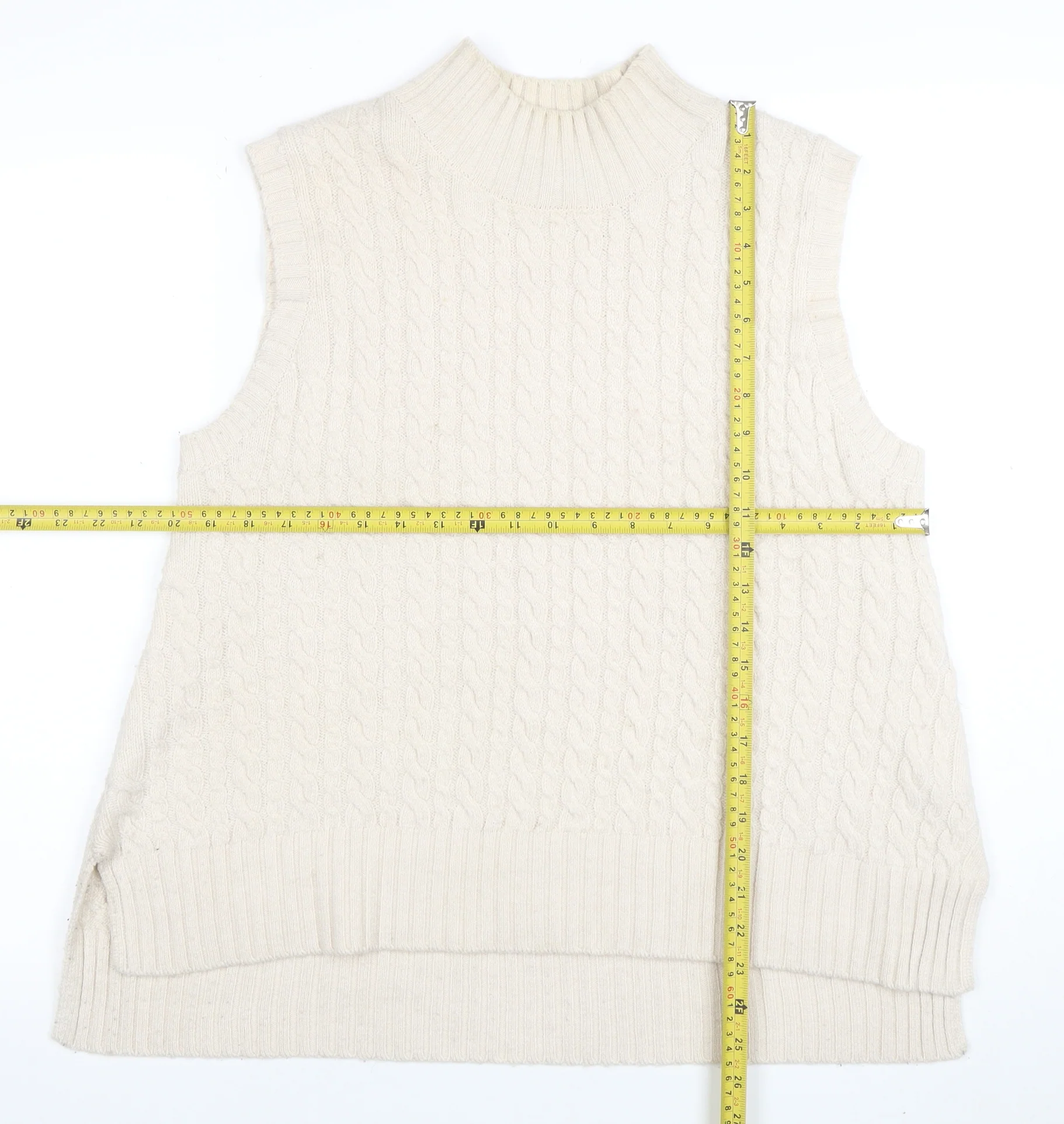 French Connection Womens Ivory Cable-Knit Wool Sleeveless Mock Neck Vest XL - Image 2