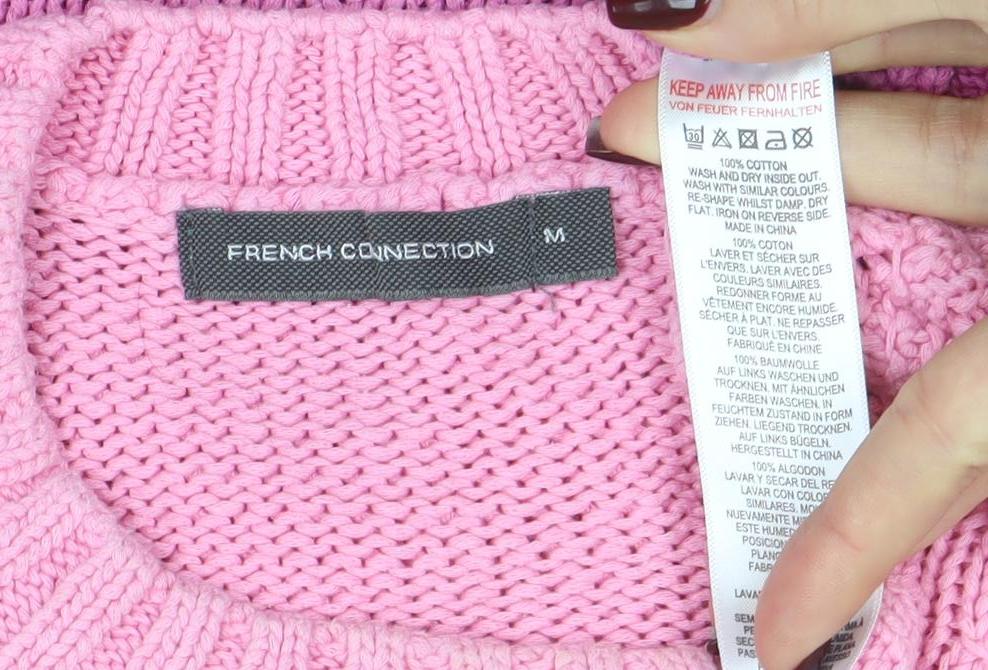French Connection Women's Pink Cotton Crew Neck Jumper Size M - Image 4