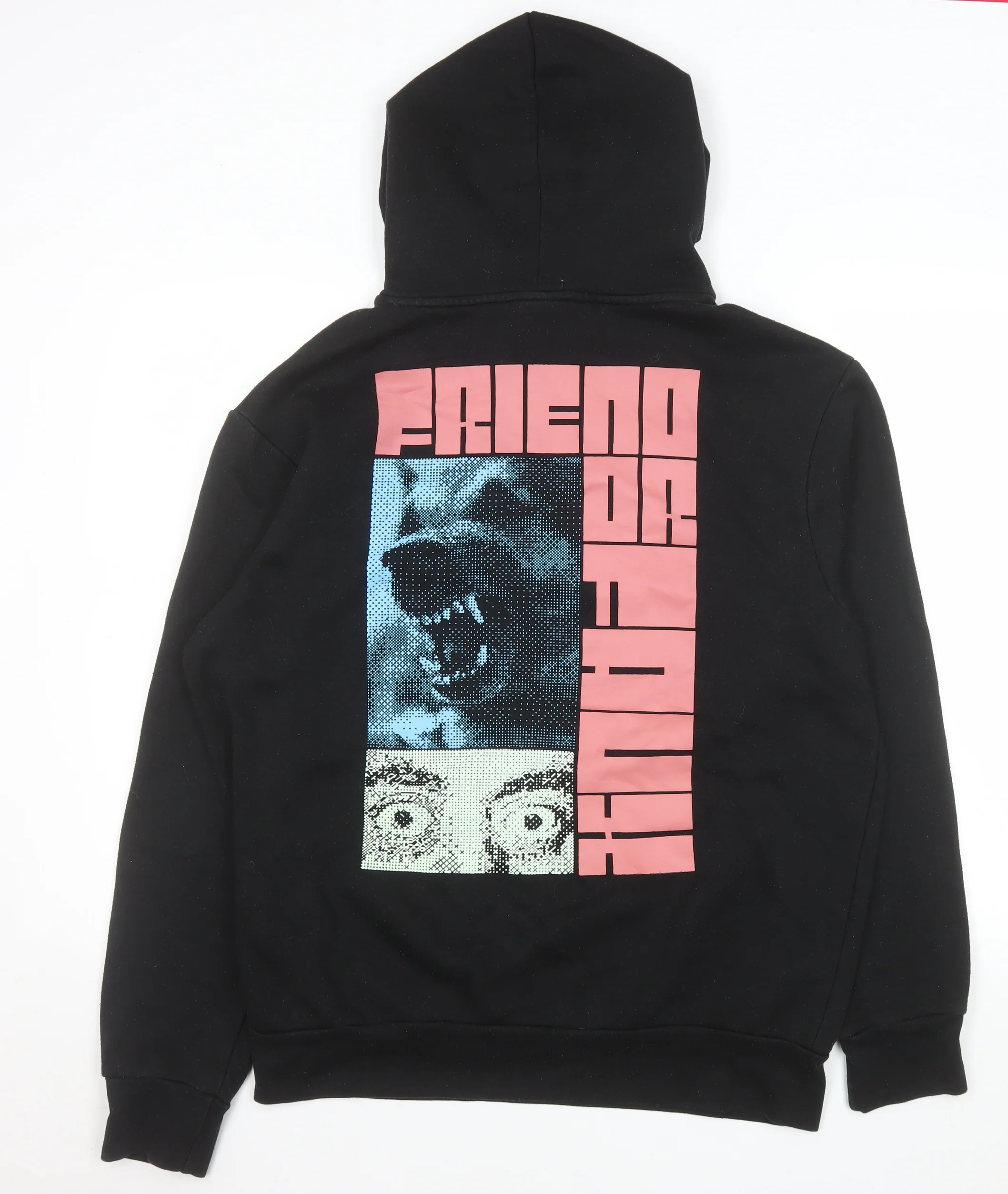 Friend or Faux Mens Black Pullover Hoodie L Graphic Print Fleece - Image 3