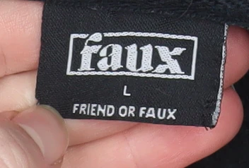 Friend or Faux Mens Black Pullover Hoodie L Graphic Print Fleece - Image 4