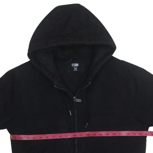 FSBN Men's Black Hooded Bomber Jacket Size M Full Zip Cotton Blend - Image 2