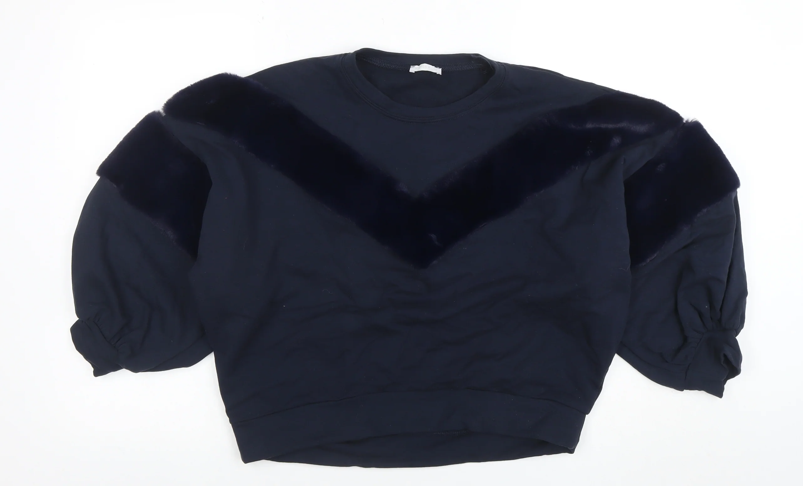 Funky Fun Women Blue Faux Fur Trim Pullover Sweatshirt Size 14